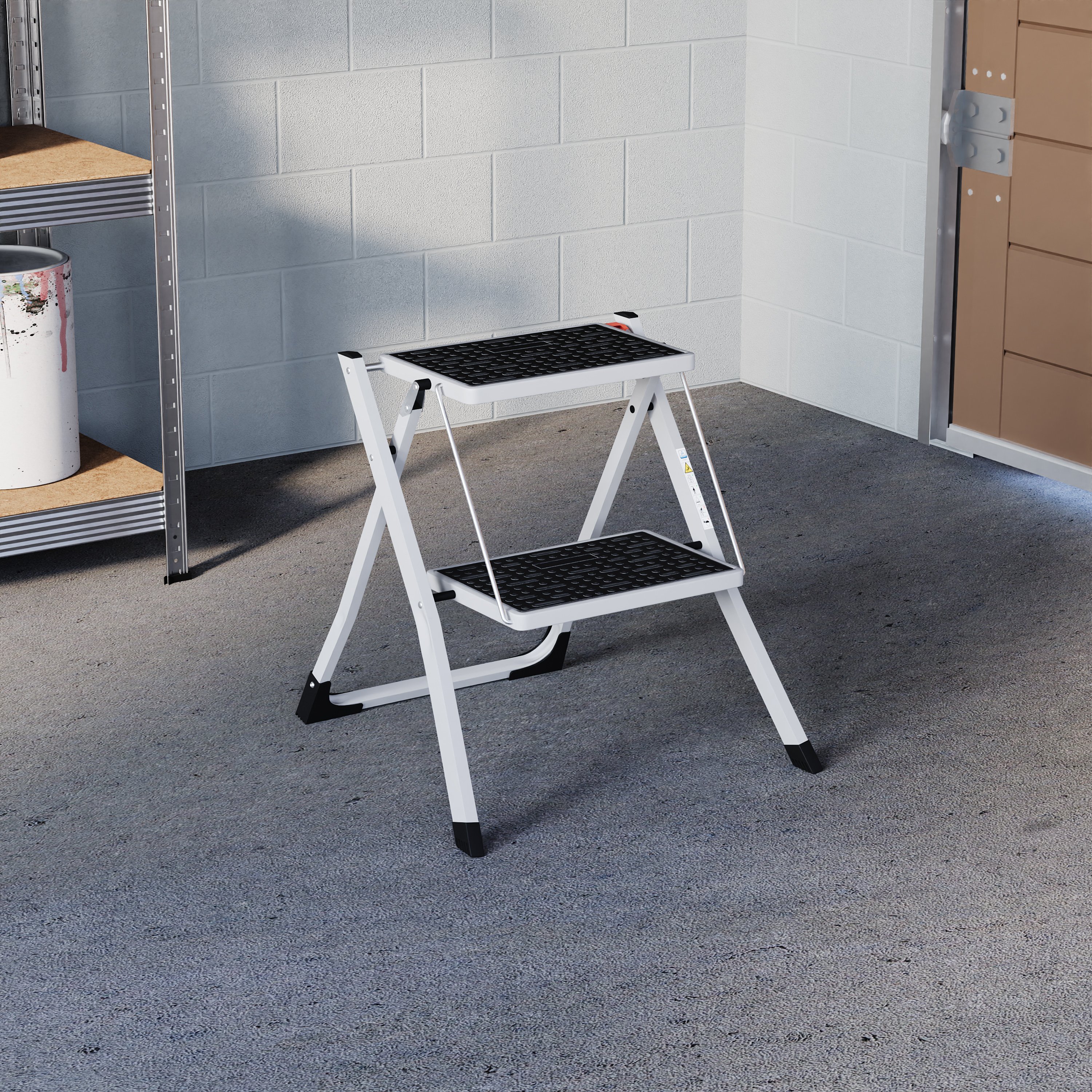 Home Vida 2 Step Folding Ladder - White