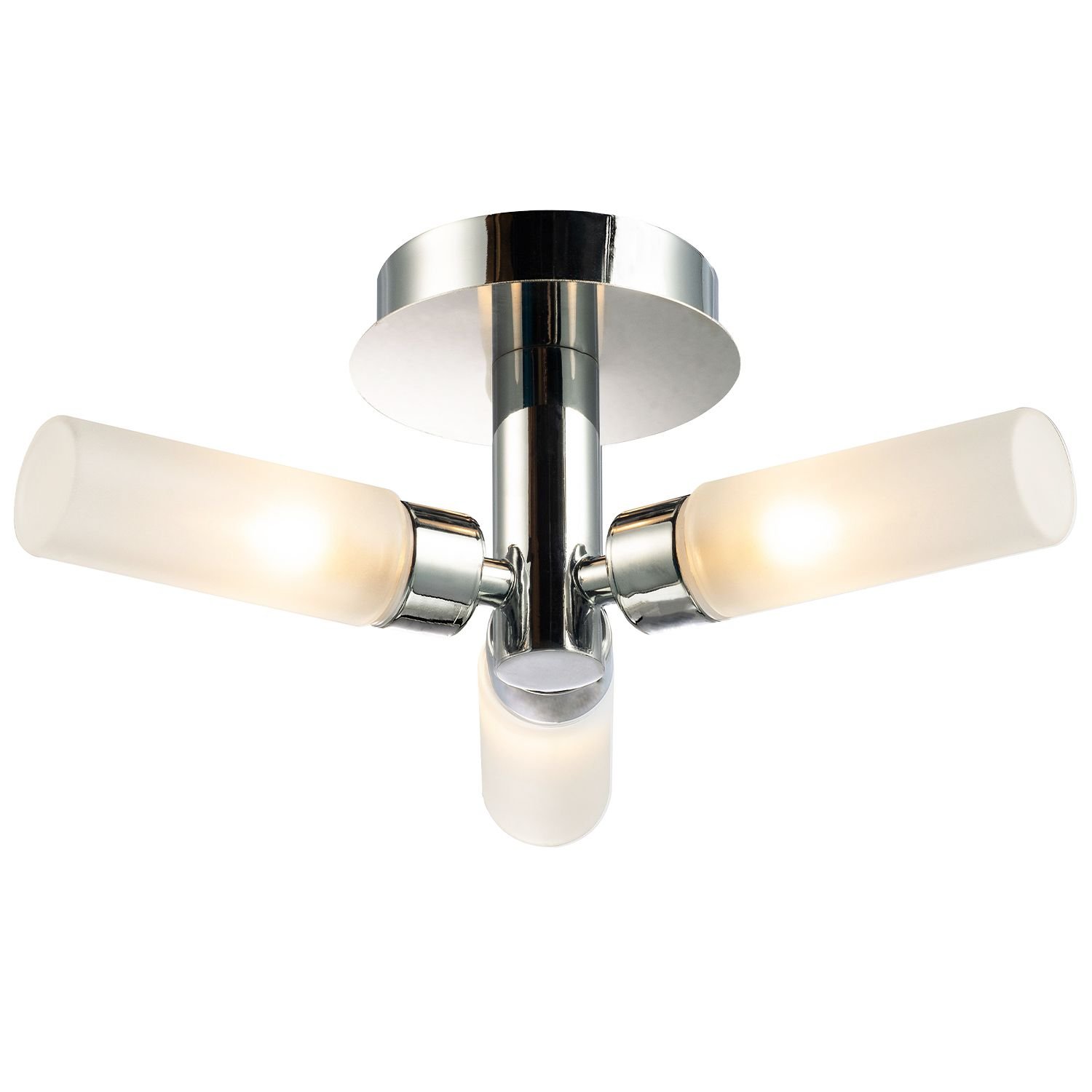 Happy Homewares Chrome IP44 Rated with Tubular Bathroom Ceiling Light - 31cm