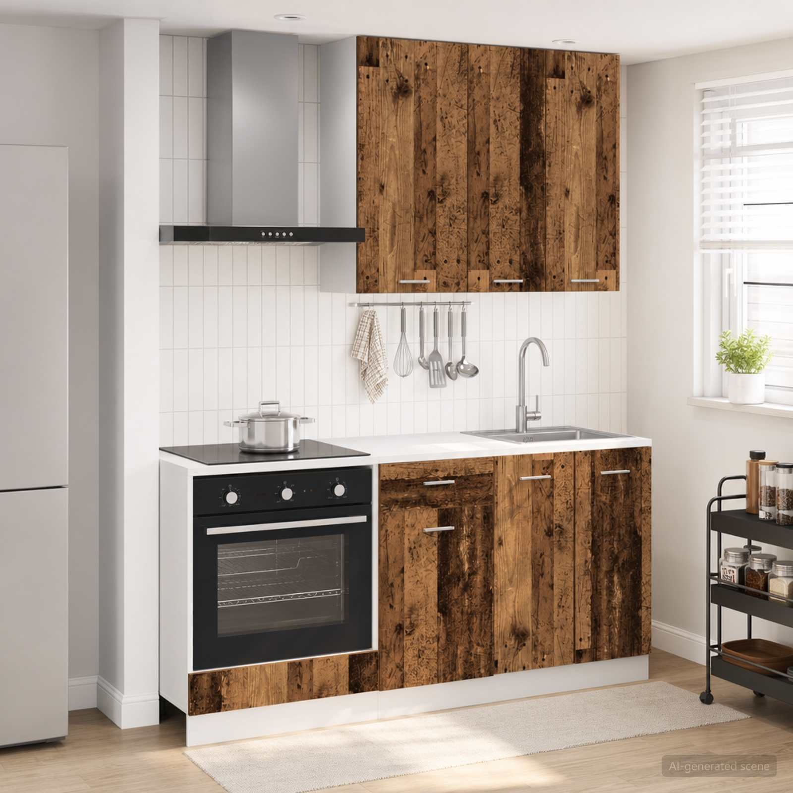 Walplus 5 Piece Engineered Wood Kitchen Unit Set - Old Wood