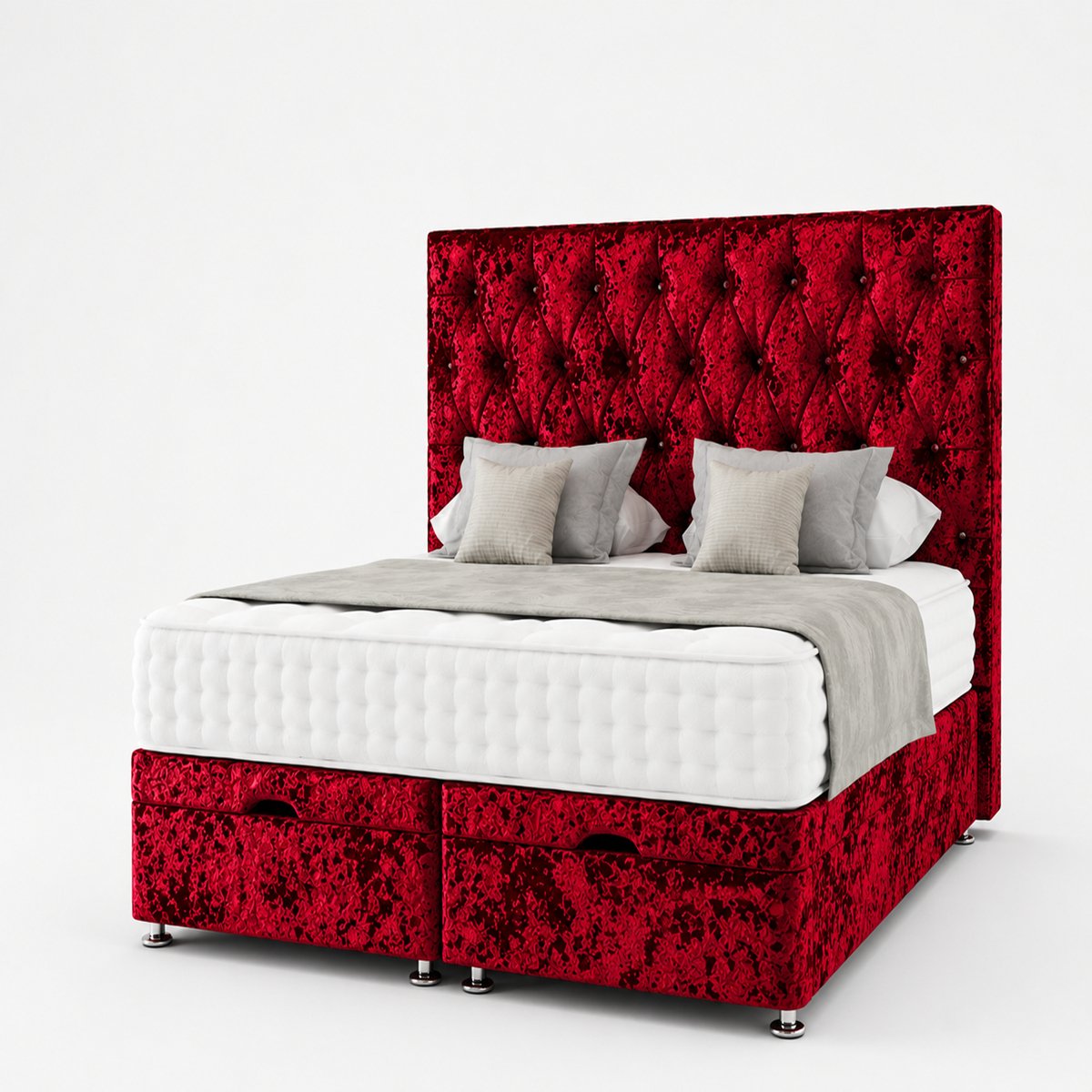 Comfy Deluxe Senna Crush Velvet 5ft King Size End Lift Ottoman Bed Set - Red