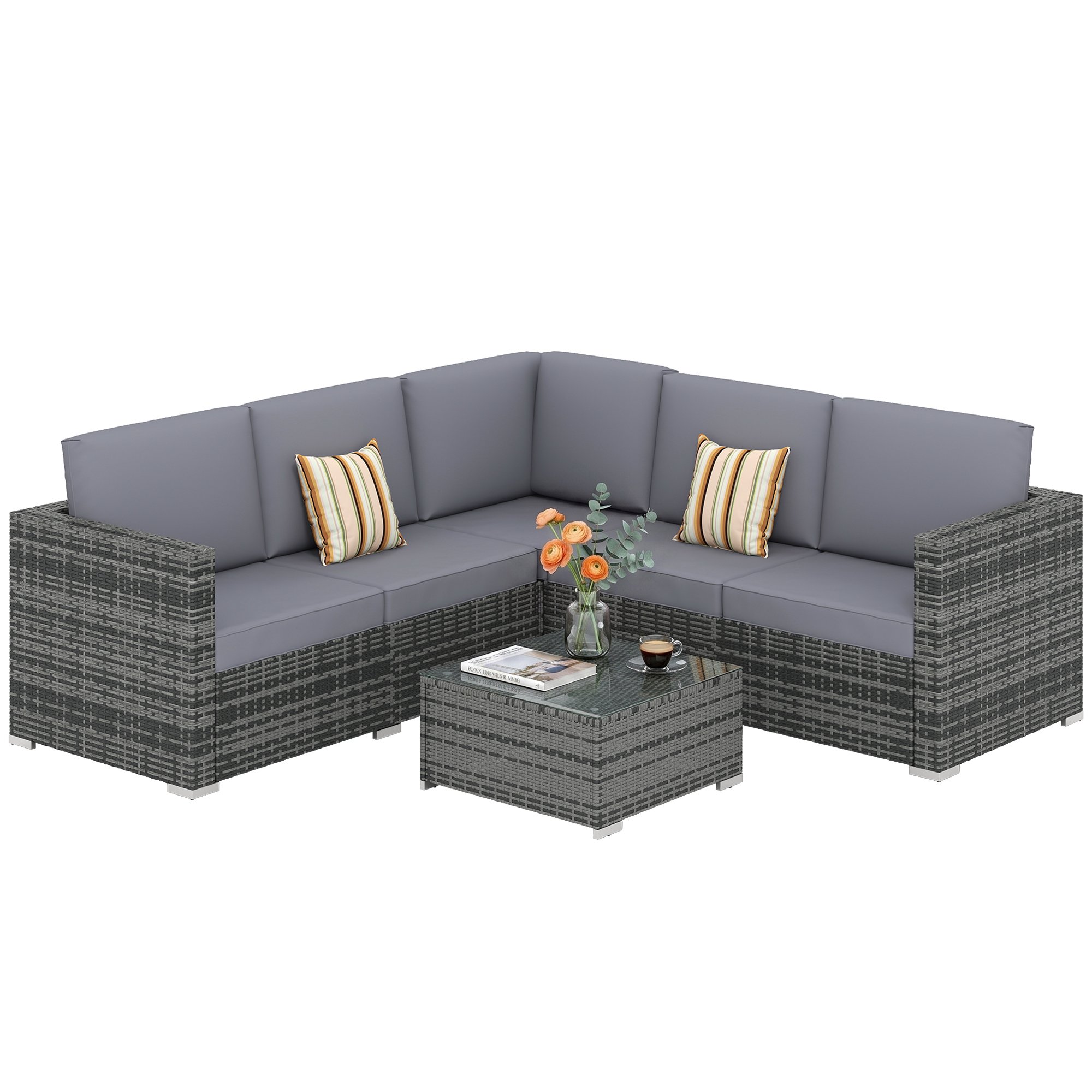 Outsunny PE Rattan Sofa and Coffee Table Set – Grey