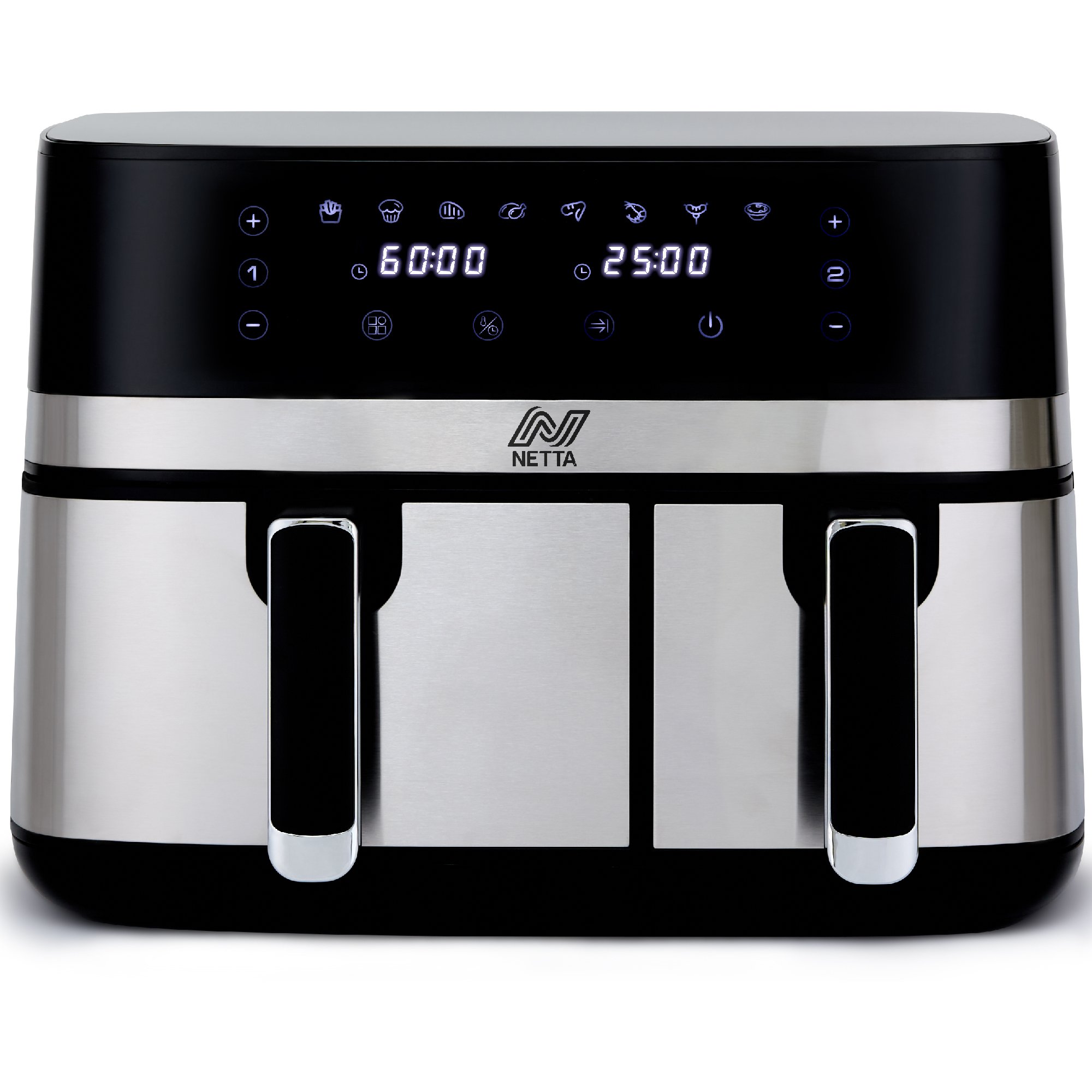NETTA 9L Dual Basket Digital Air Fryer with 8 Presets & Touch Control