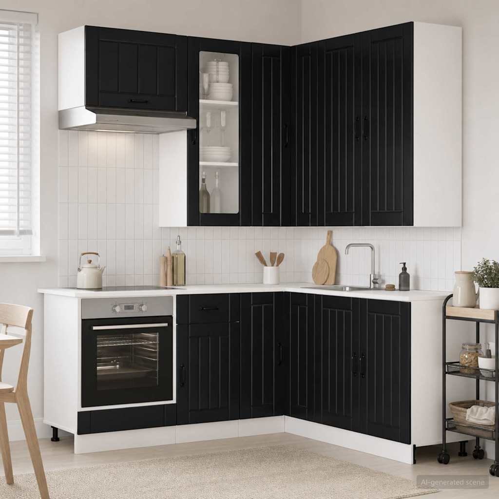 Walplus 8 Piece Engineered Wood Kitchen Unit Set - Black