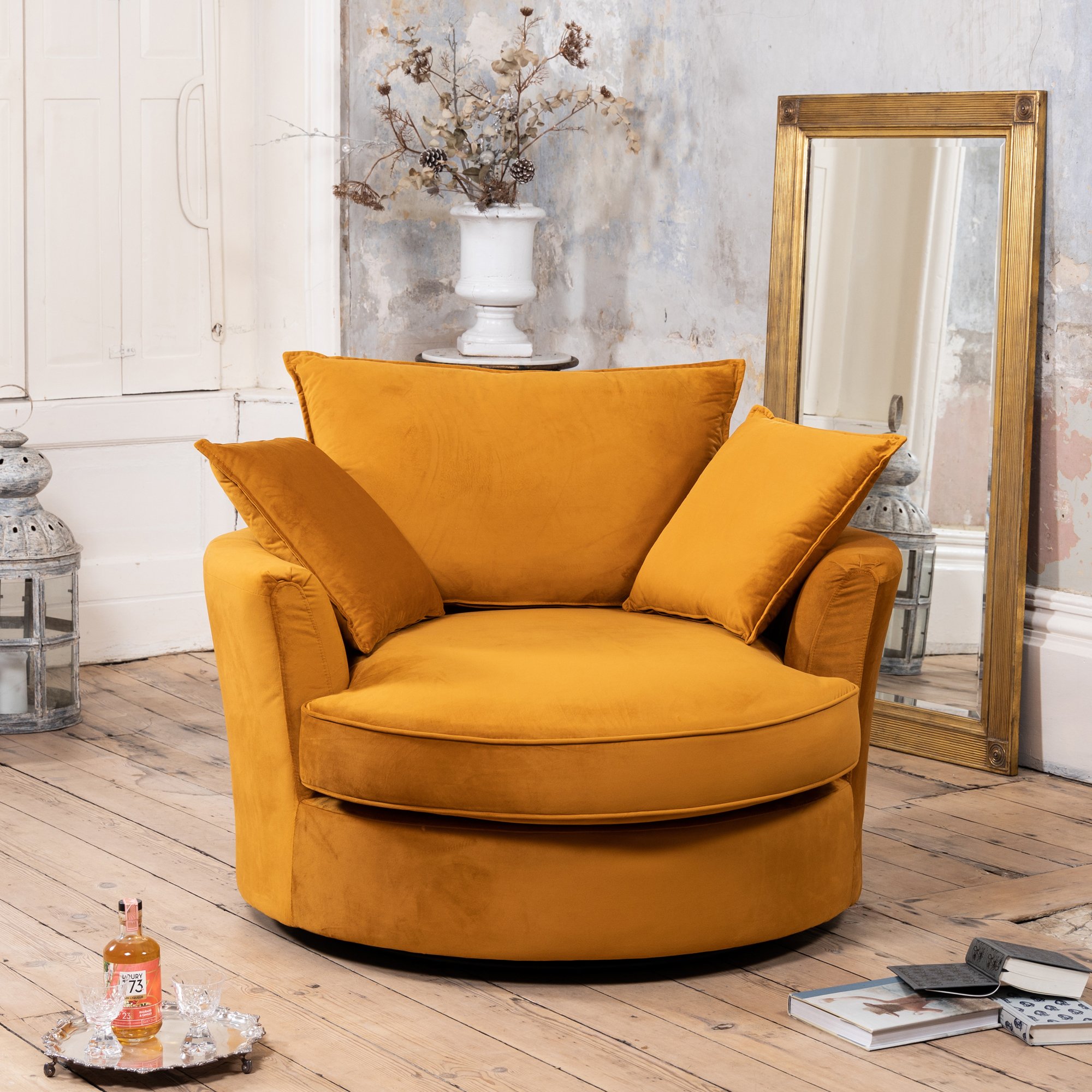 Artemis Home Havana Velvet Swivel Base Cuddle Chair - Orange