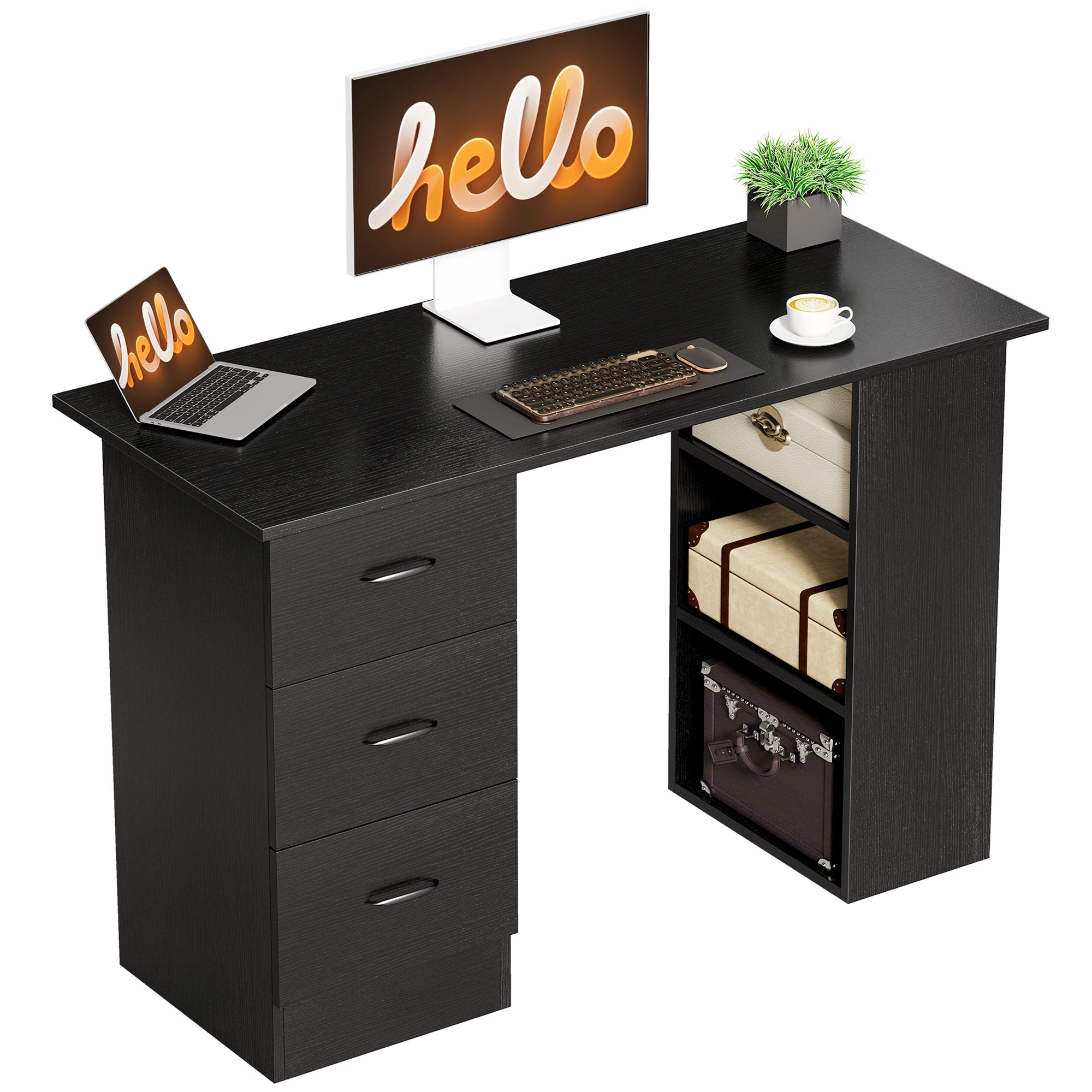 HOMCOM 3 Storage Shelves and 3 Drawers PC Workstation - Black