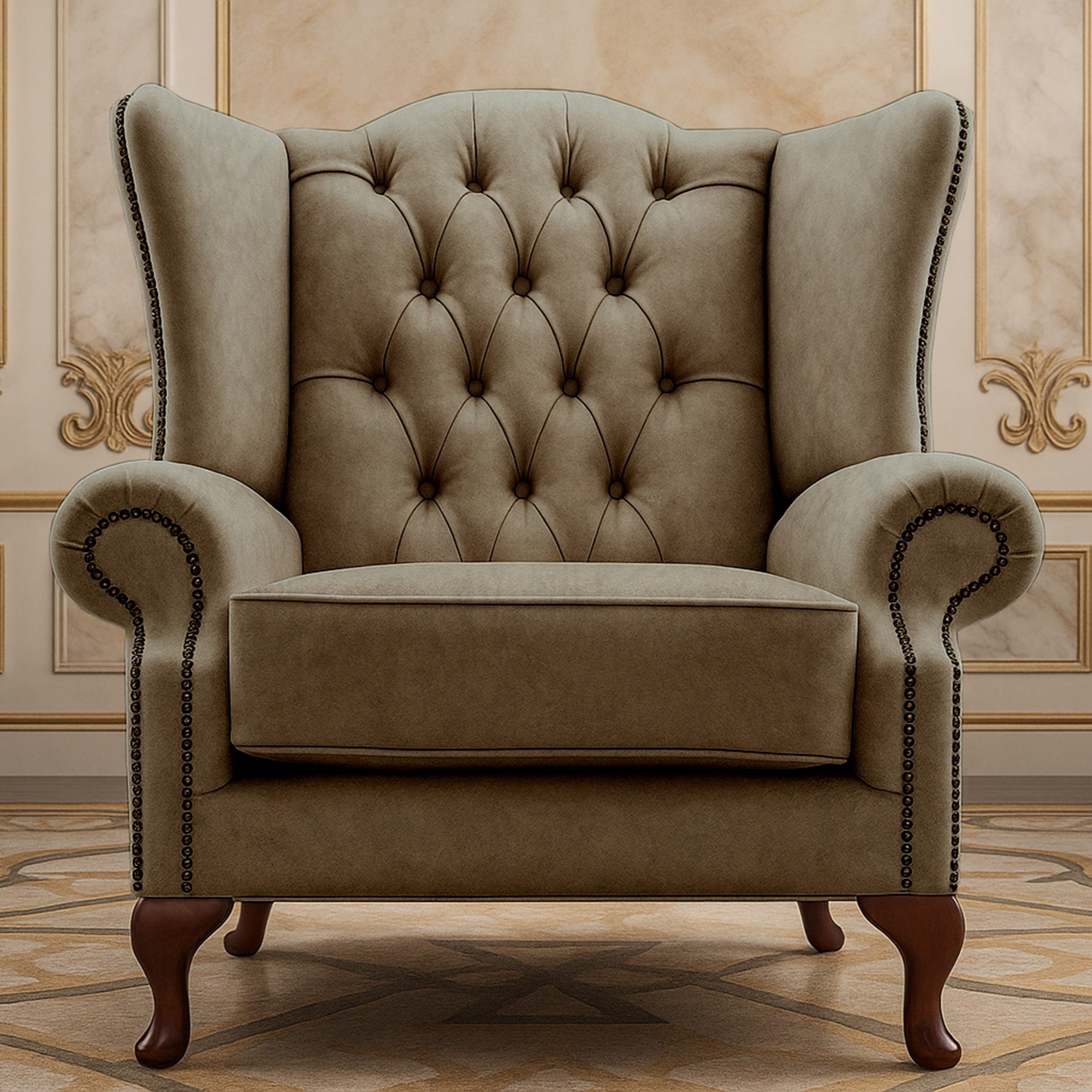Somnior Dapple Fabric Chesterfield Wingback Armchair - Chocolate