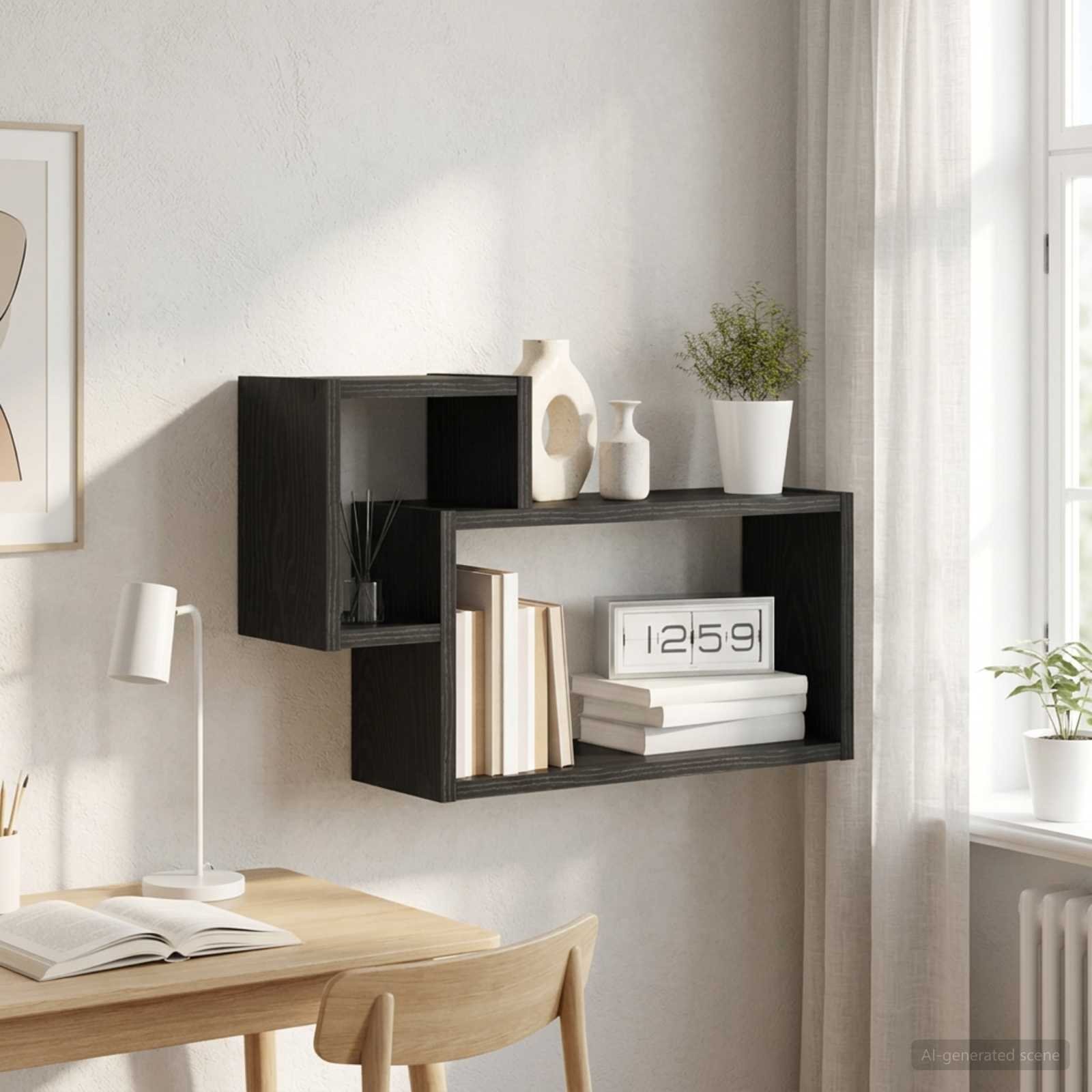 Walplus Engineered Wood Wall Shelf - Dark Oak - 55 x 15 x 35 cm