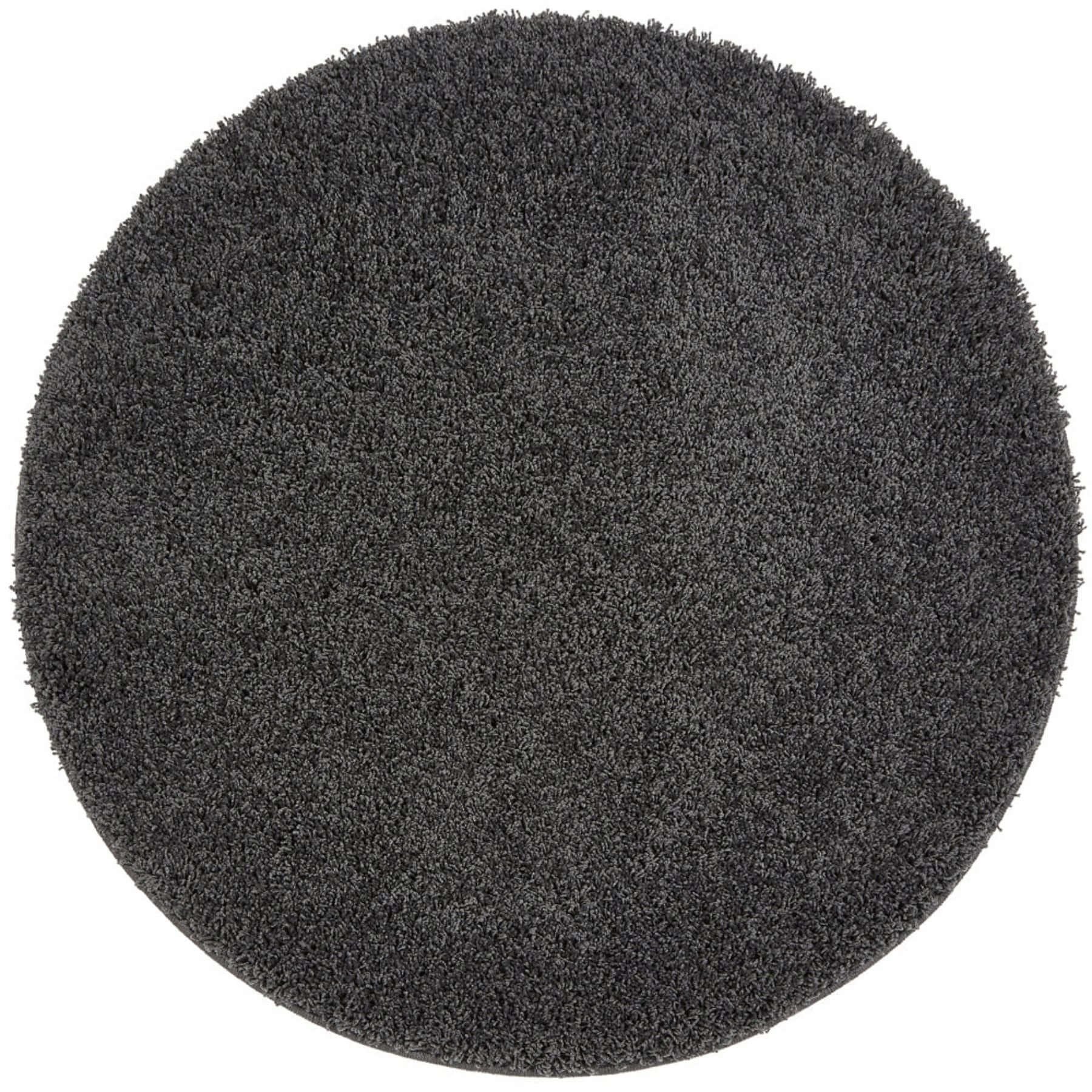 The Rugs Dark Grey Washable Plain Nonslip Round Shaggy Rug - 100cm