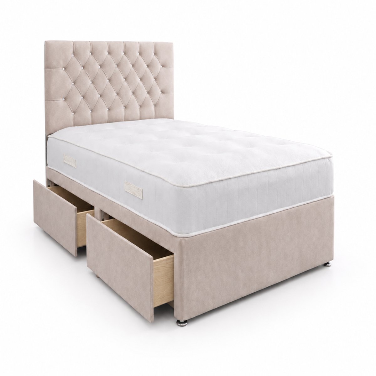 Comfy Deluxe 4ft Small Double       2 Drawer Velvet  Divan Bed Set -  Coffee