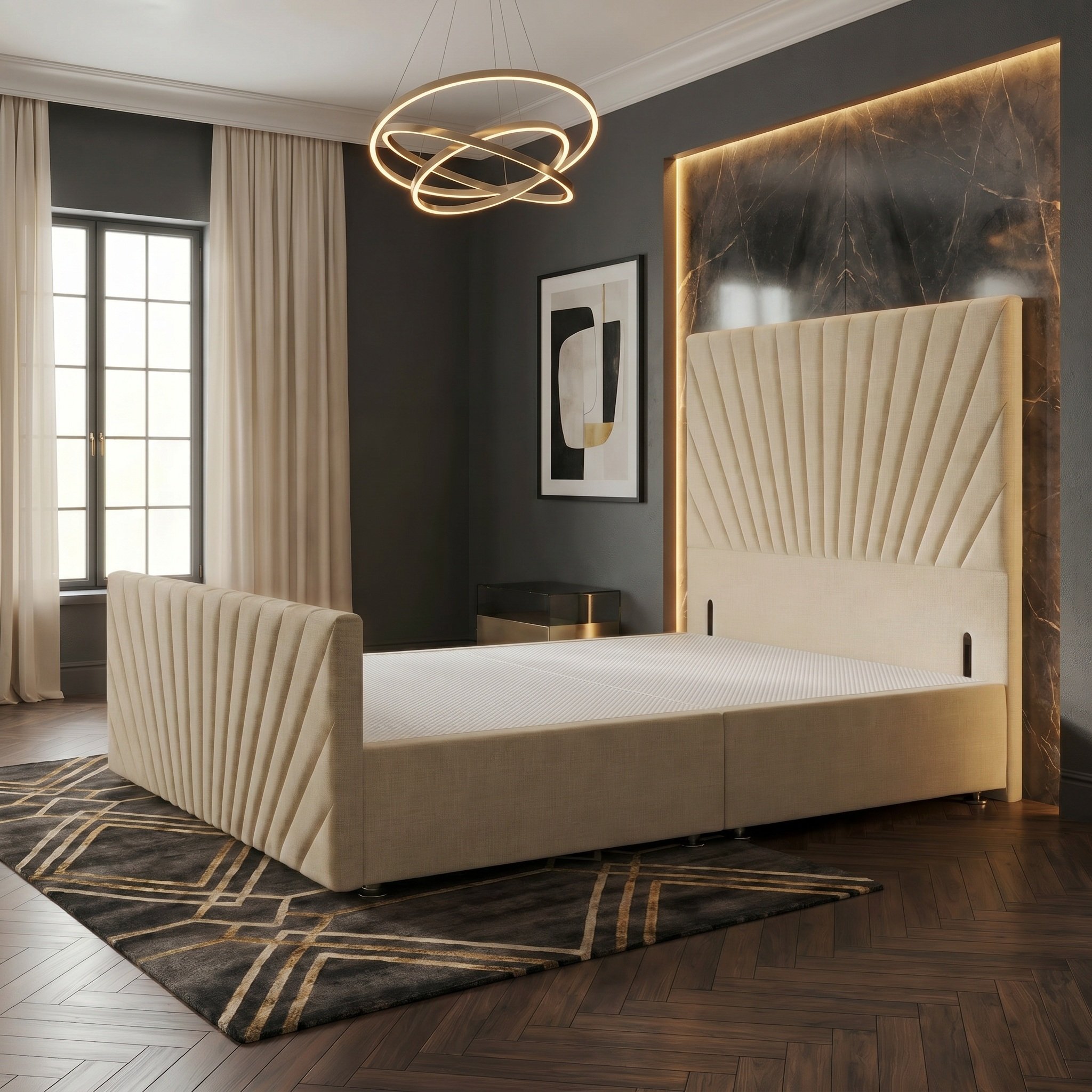 Somnior Linen King Divan Bed with Footboard & Headboard - Beige