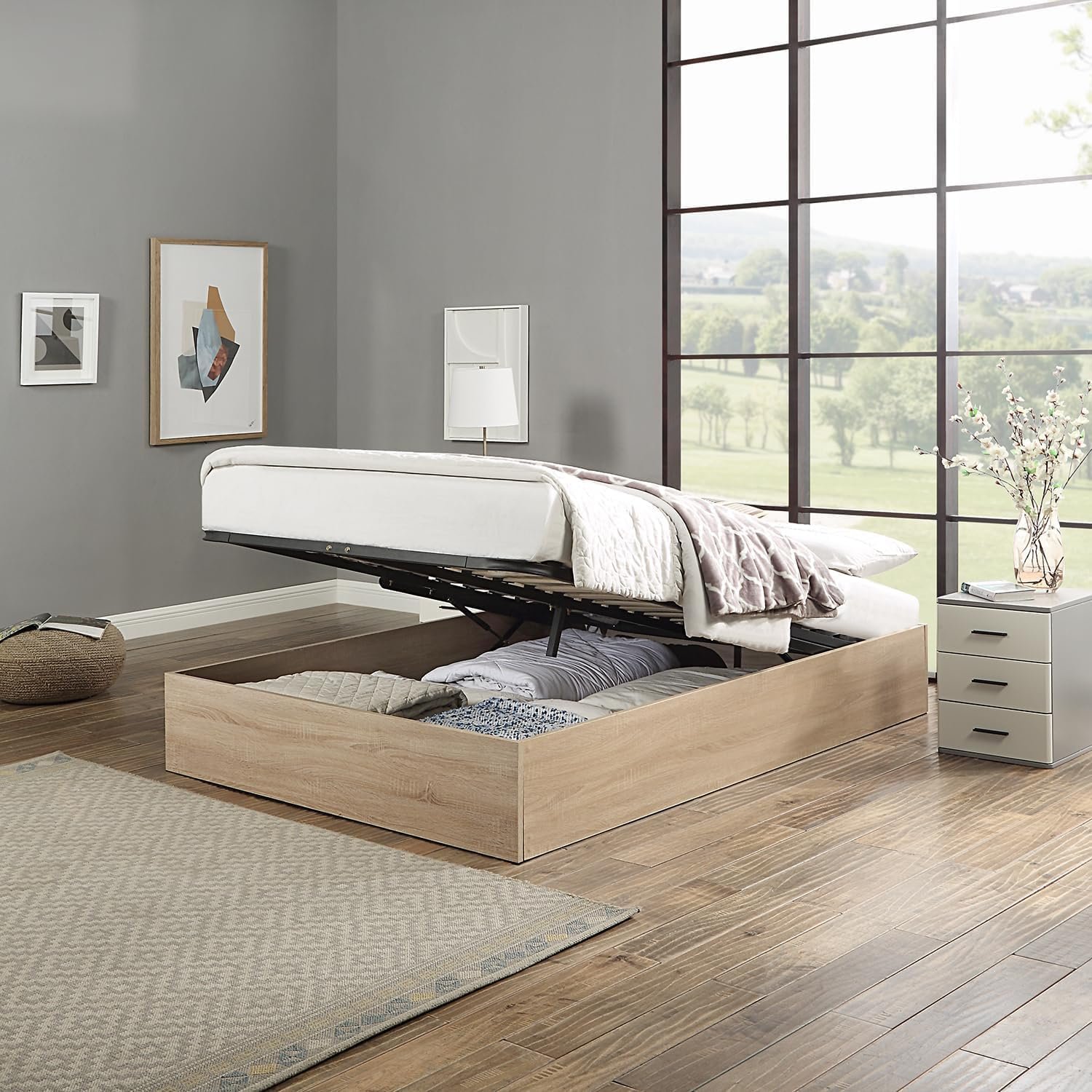 Home Treats Double 4ft6 Wooden Ottoman With Pocket Sprung Mattress - Brown