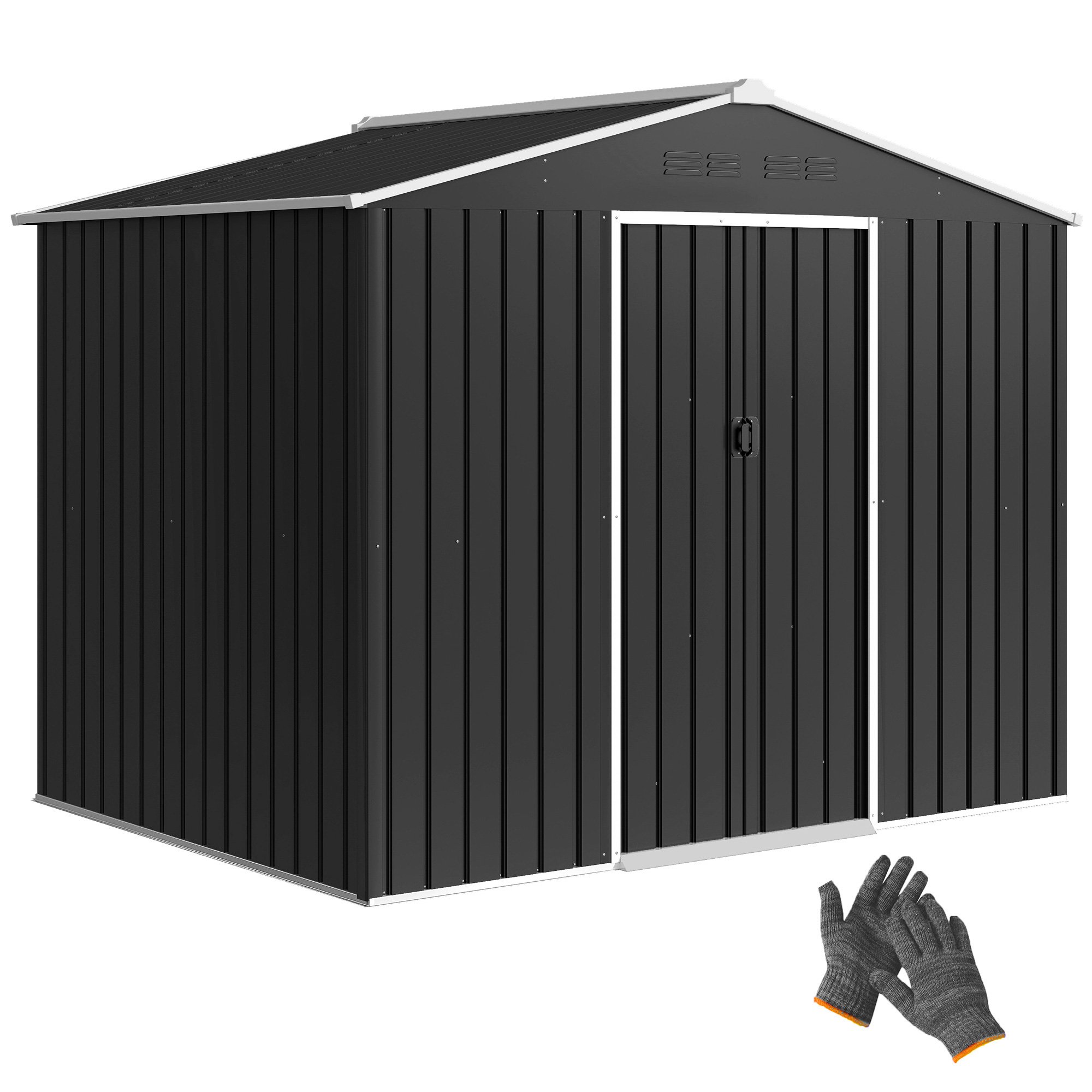 Outsunny Galvanised Metal Garden Shed with Sliding Doors - Dark Grey