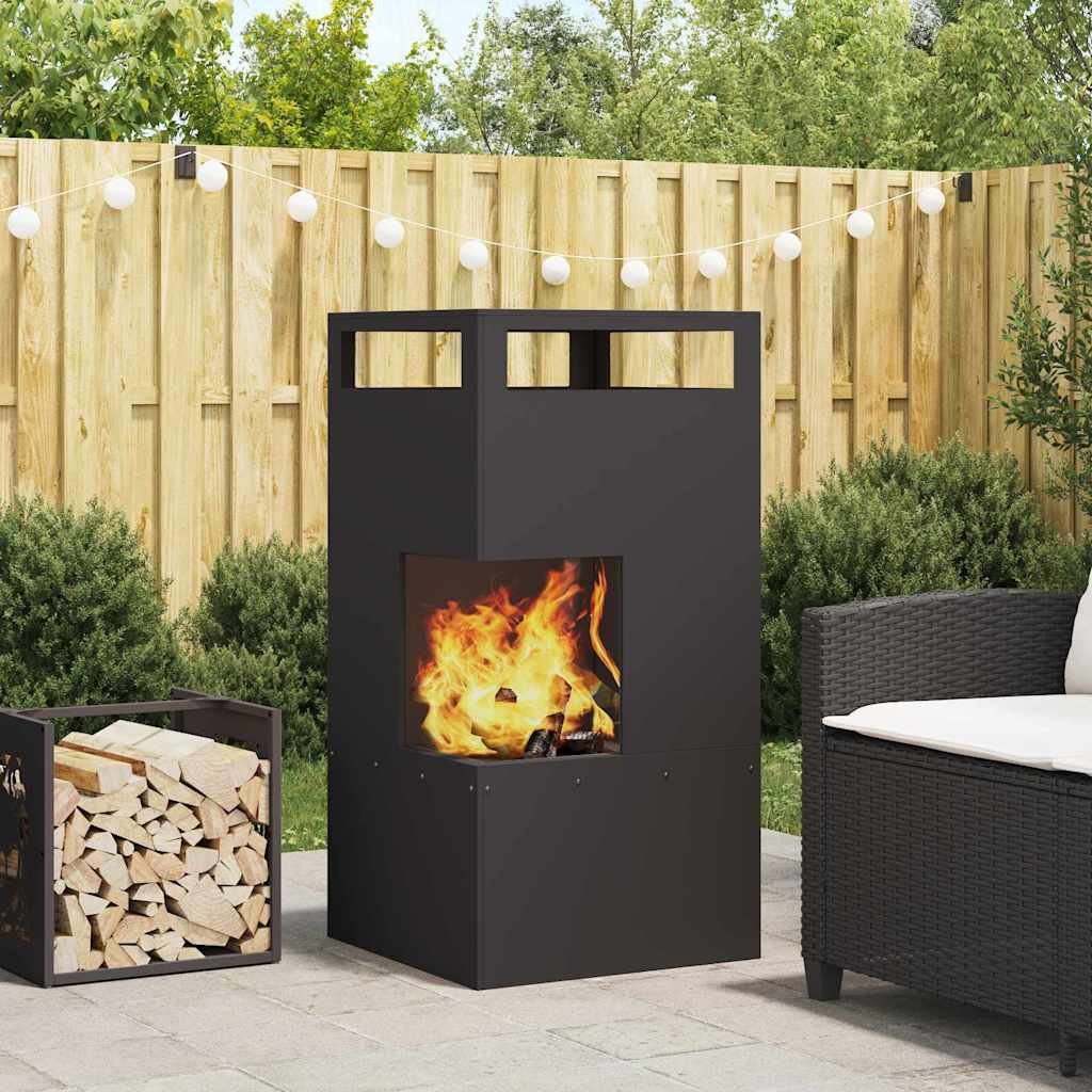 Walplus Rectangular Steel Fire Pit - Black - 50 x 50 x 100 cm