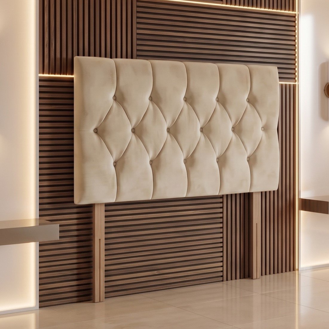Somnior Chester Velvet Small Single 30" Upholstered Headboard - Ivory