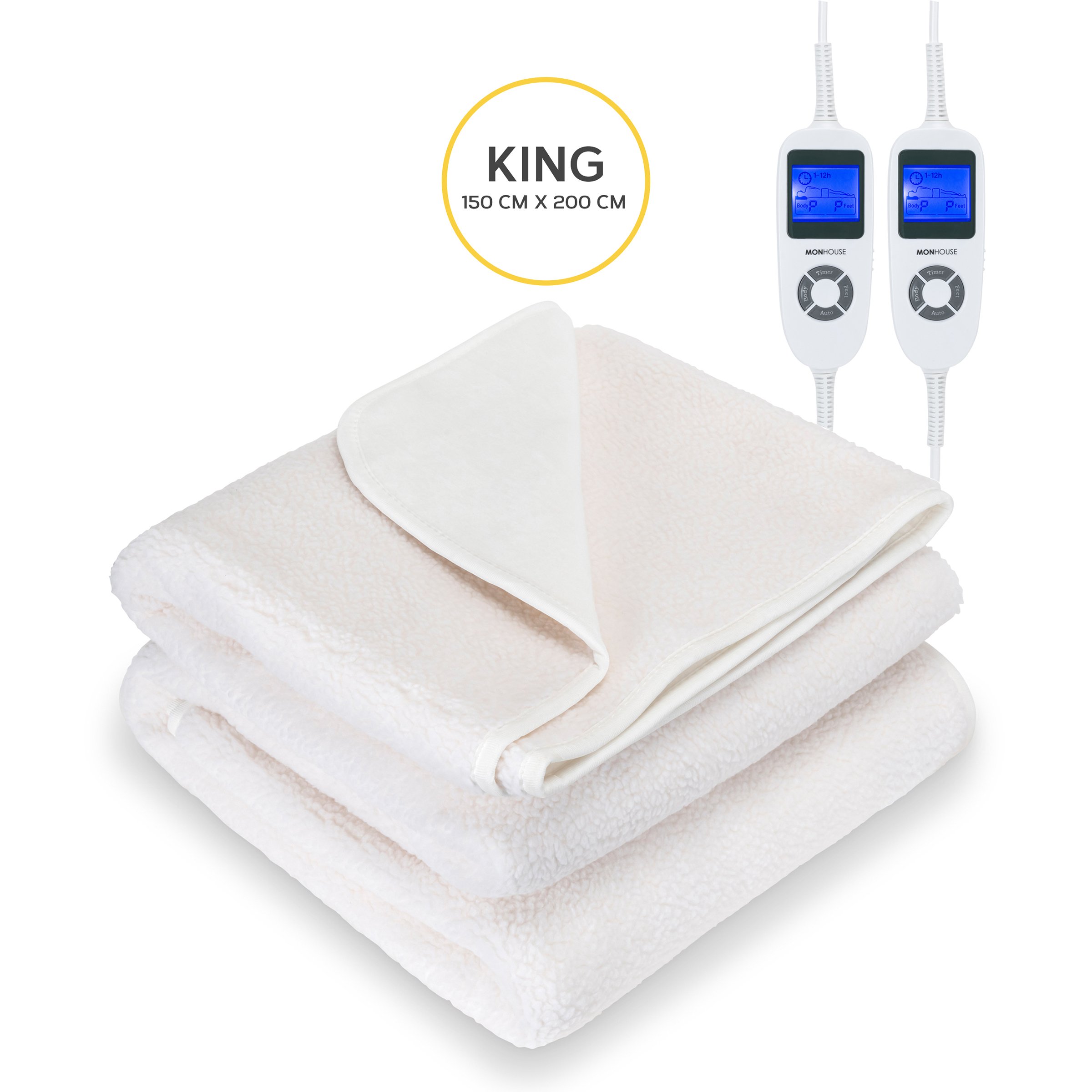 MONHOUSE King Fleece Electric Heated Under Blanket - 9 Heat Settings - White
