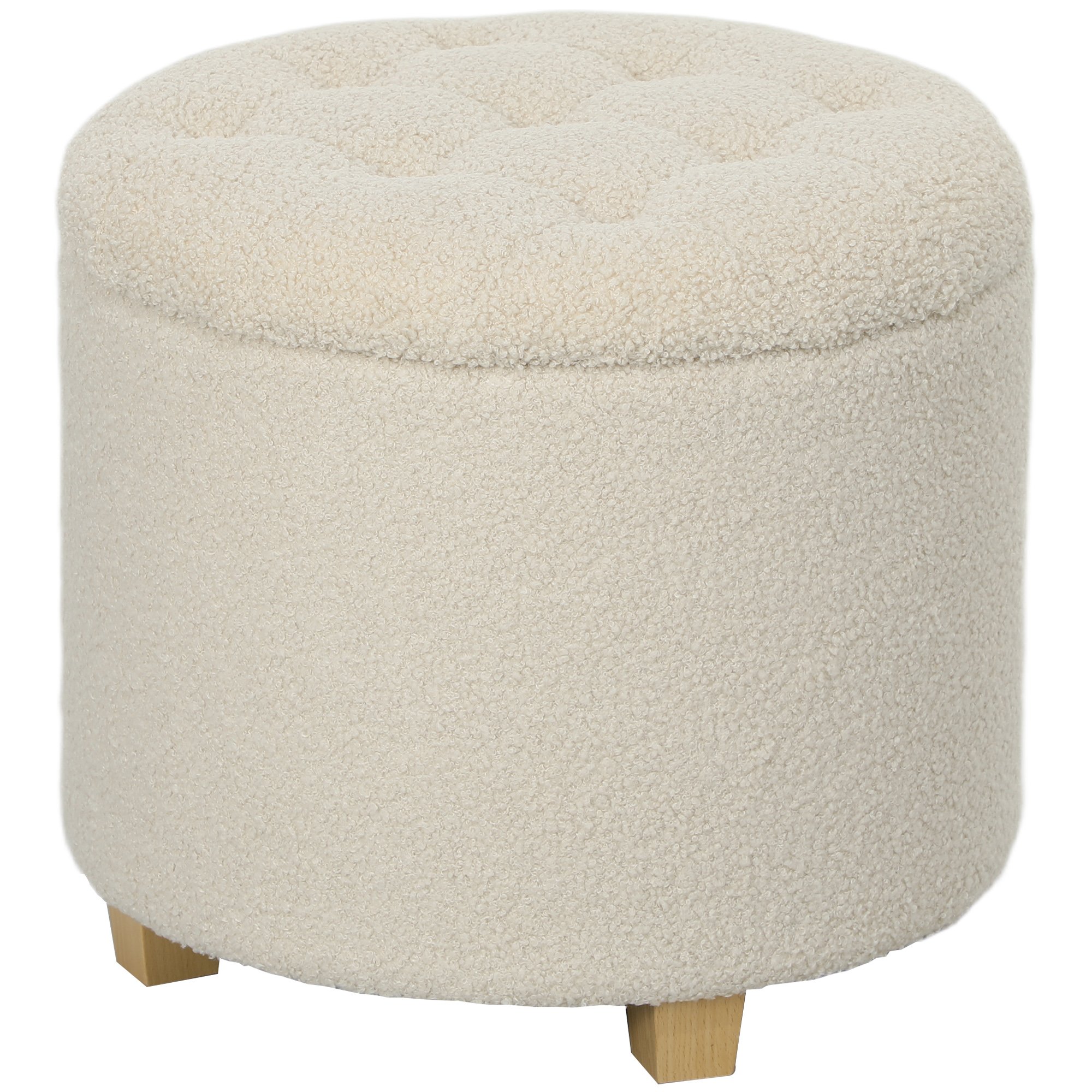 HOMCOM 45cm Round Teddy Fleece Footstool - Cream White