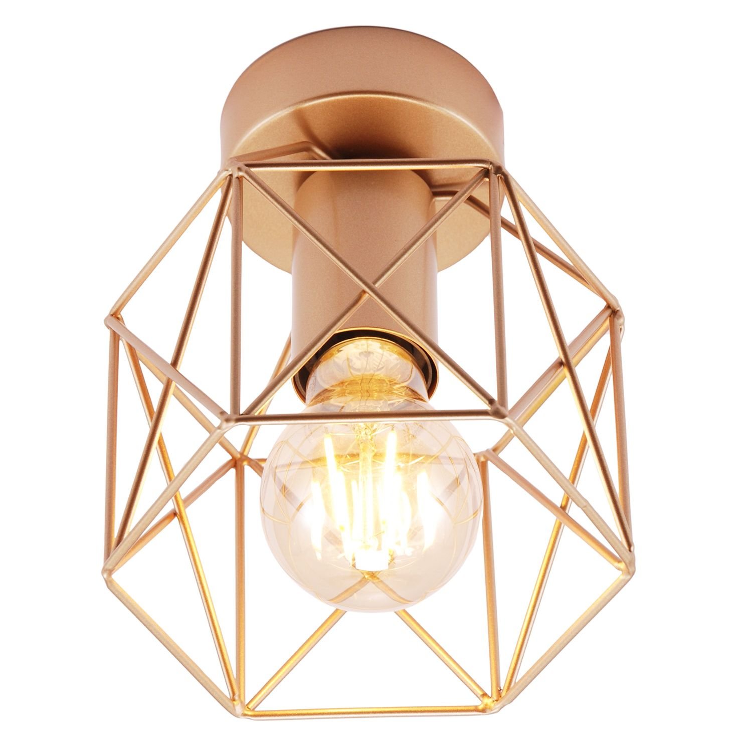 Happy Homewares Vintage Industrial Satin Gold with Wire Ceiling Light - 15cm