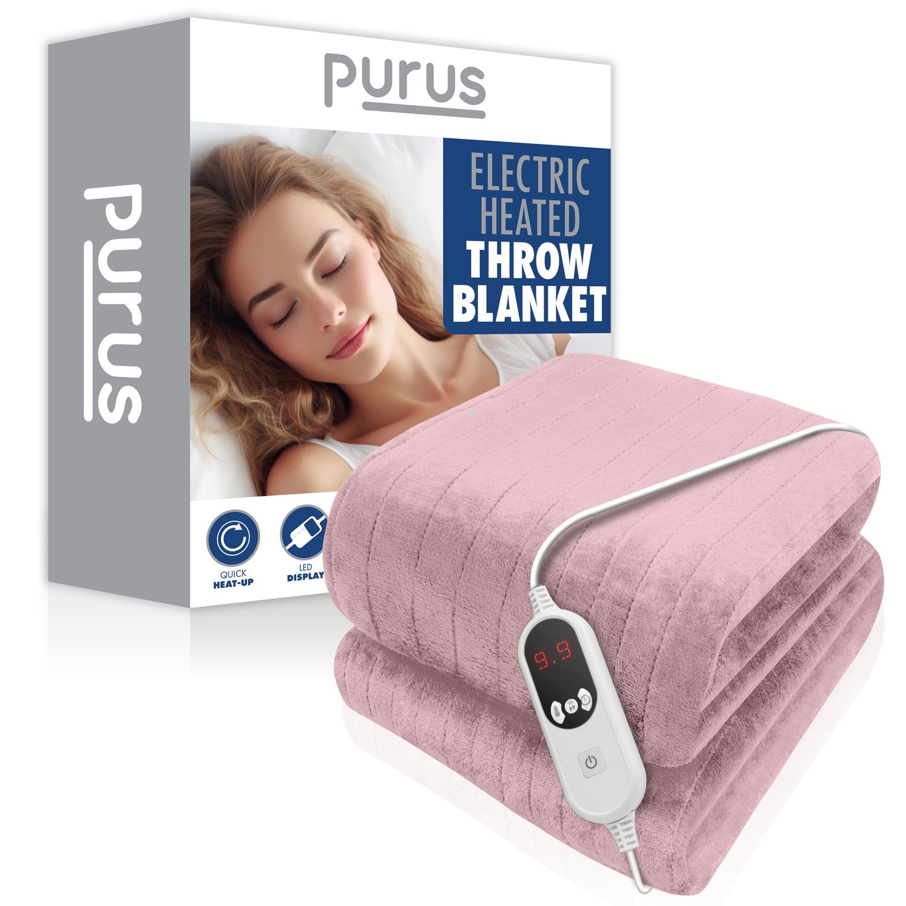 Purus XL 180 x 130cm Microfleece Polyester Electric Heated Throw Blanket - Pink