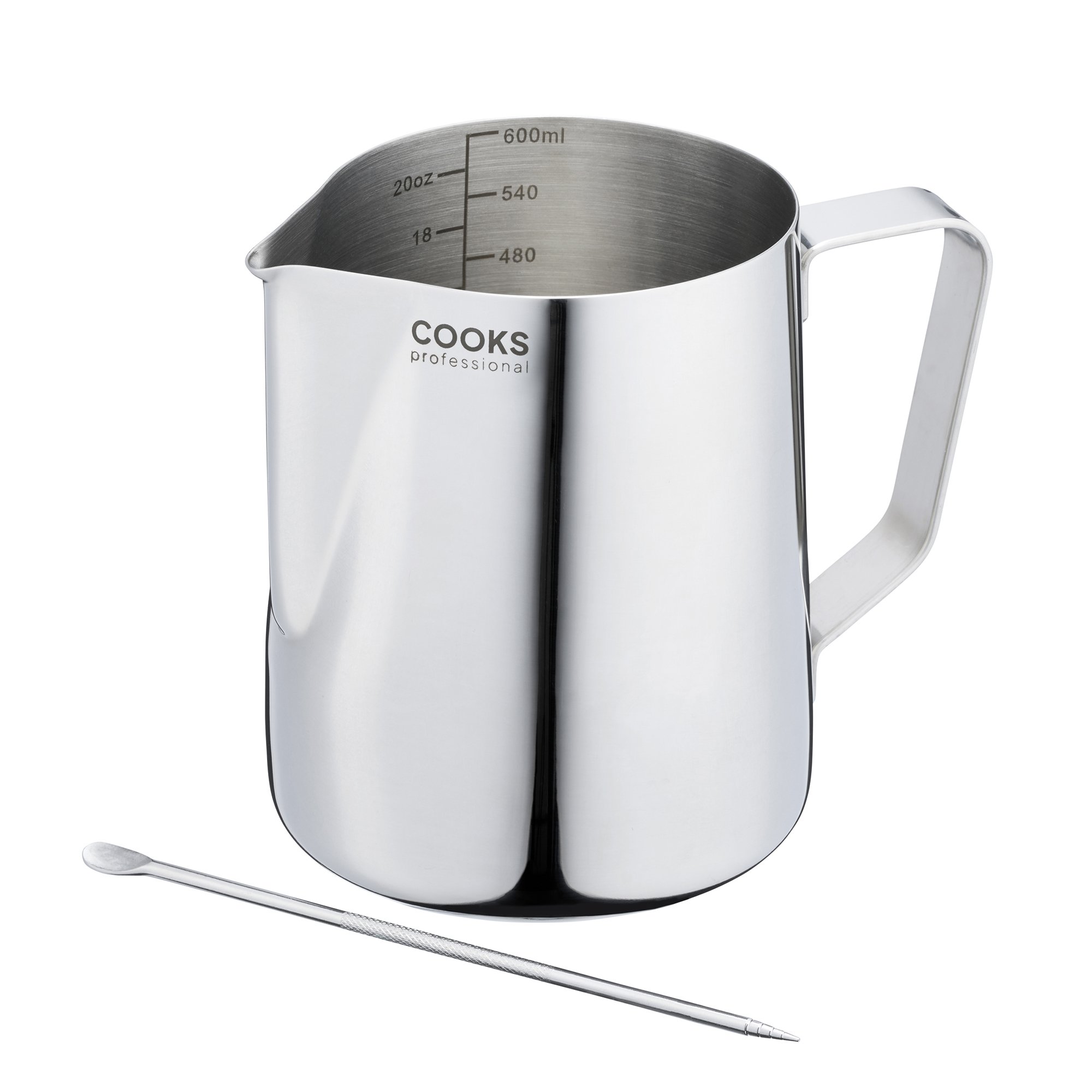 Cooks Professional S-Steel 600ml Milk Steaming Jug with Latte Art Pen - Silver
