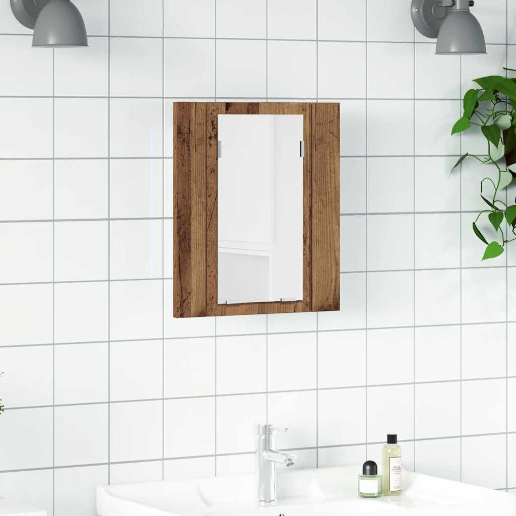 Walplus LED Engineered Wood Bathroom Mirror Cabinet - Old Wood - 40 x 12 x 45 cm