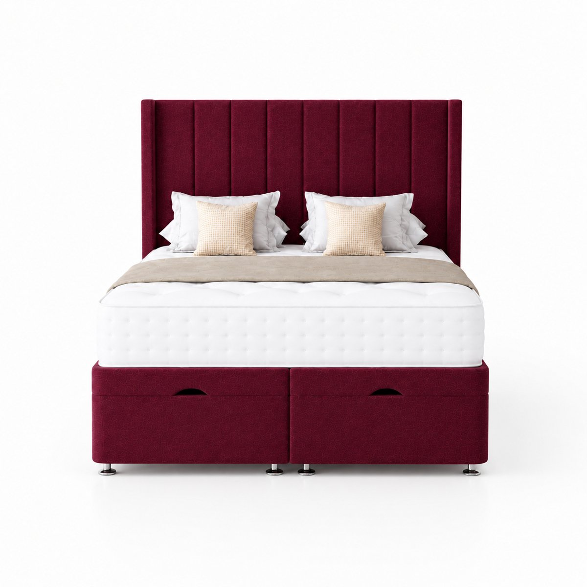 Comfy Deluxe Ameila Wing 4ft Small Double  End Lift Ottoman Bed Set - Burgundy