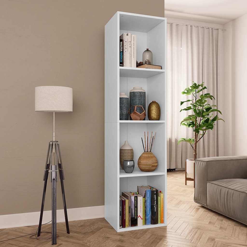 Walplus 4 Compartment Engineered Wood Book Cabinet - White - 36 x 30 x 143 cm