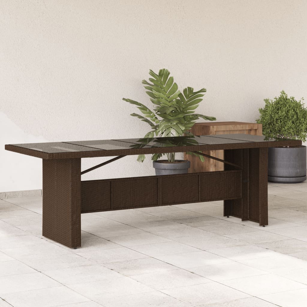 Walplus Poly Rattan Garden Table with Glass Top - Brown - 240 x 90 x 75 cm
