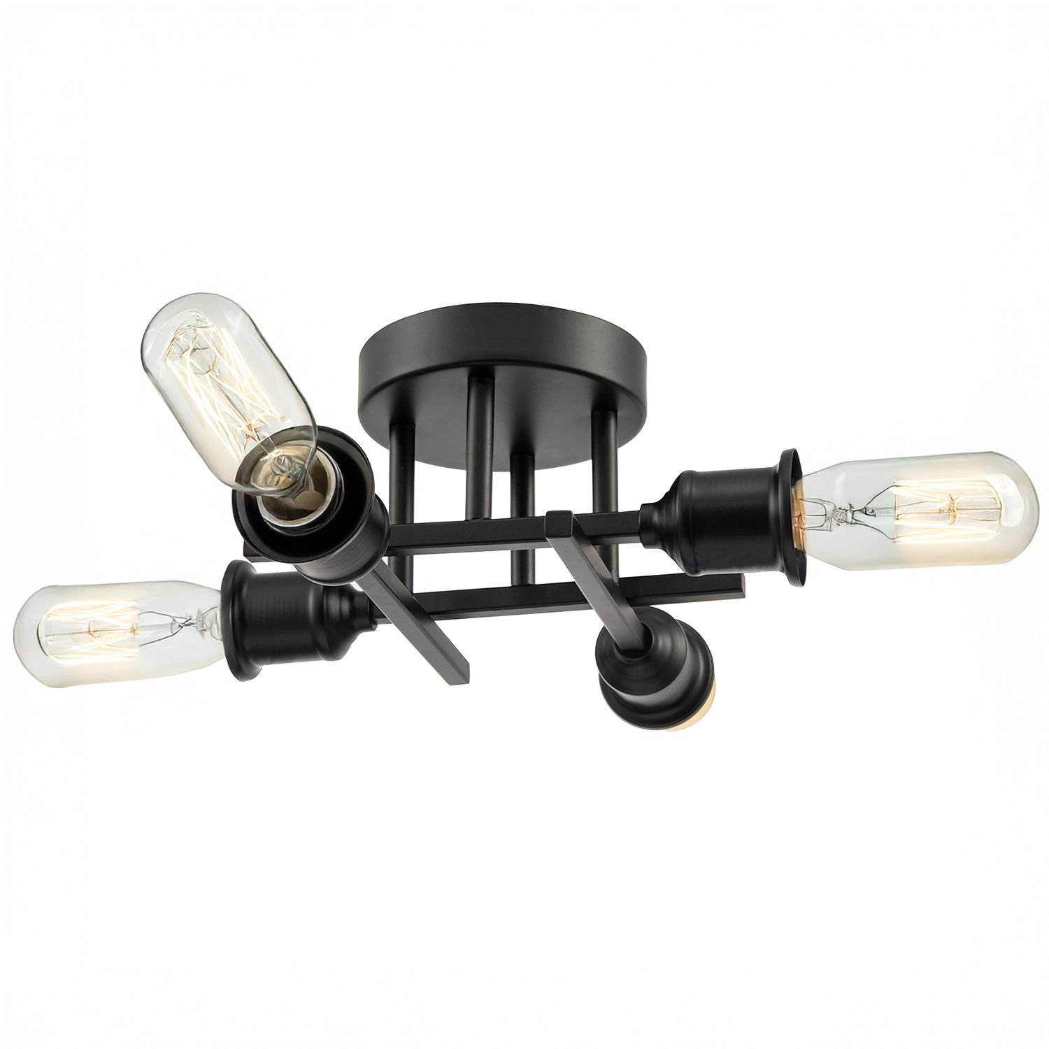 Happy Homewares Industrial Vintage Matte Black Ceiling Light - 26cm