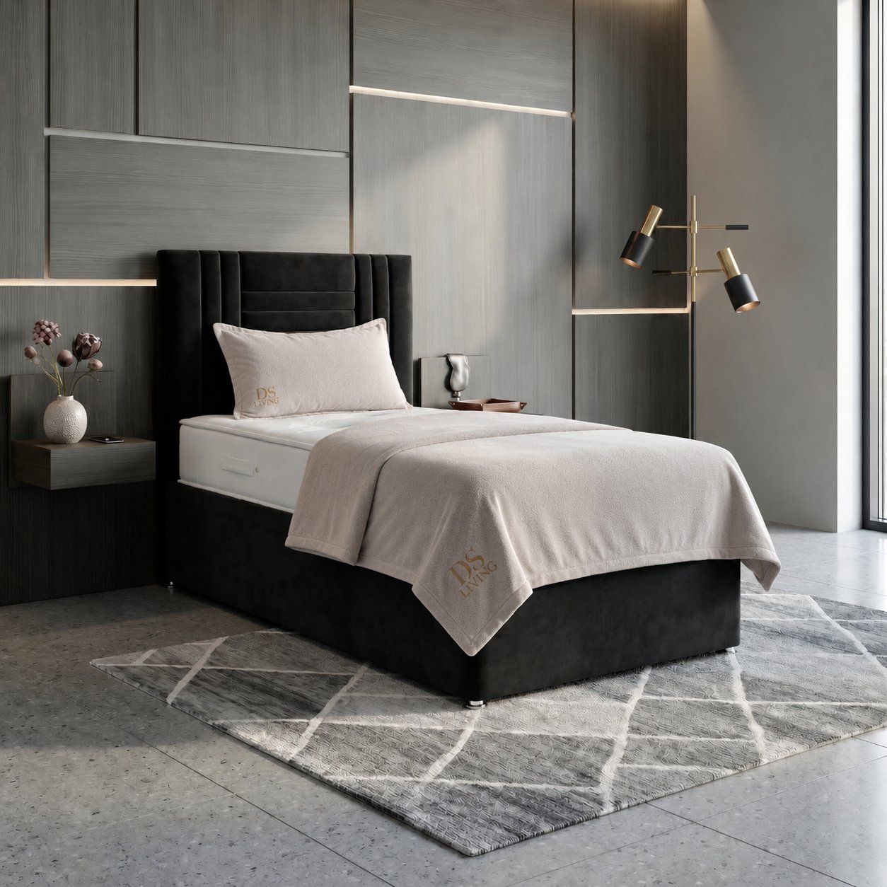 DS Living Orion Single Upholstered Ottoman Bed Frame - Black