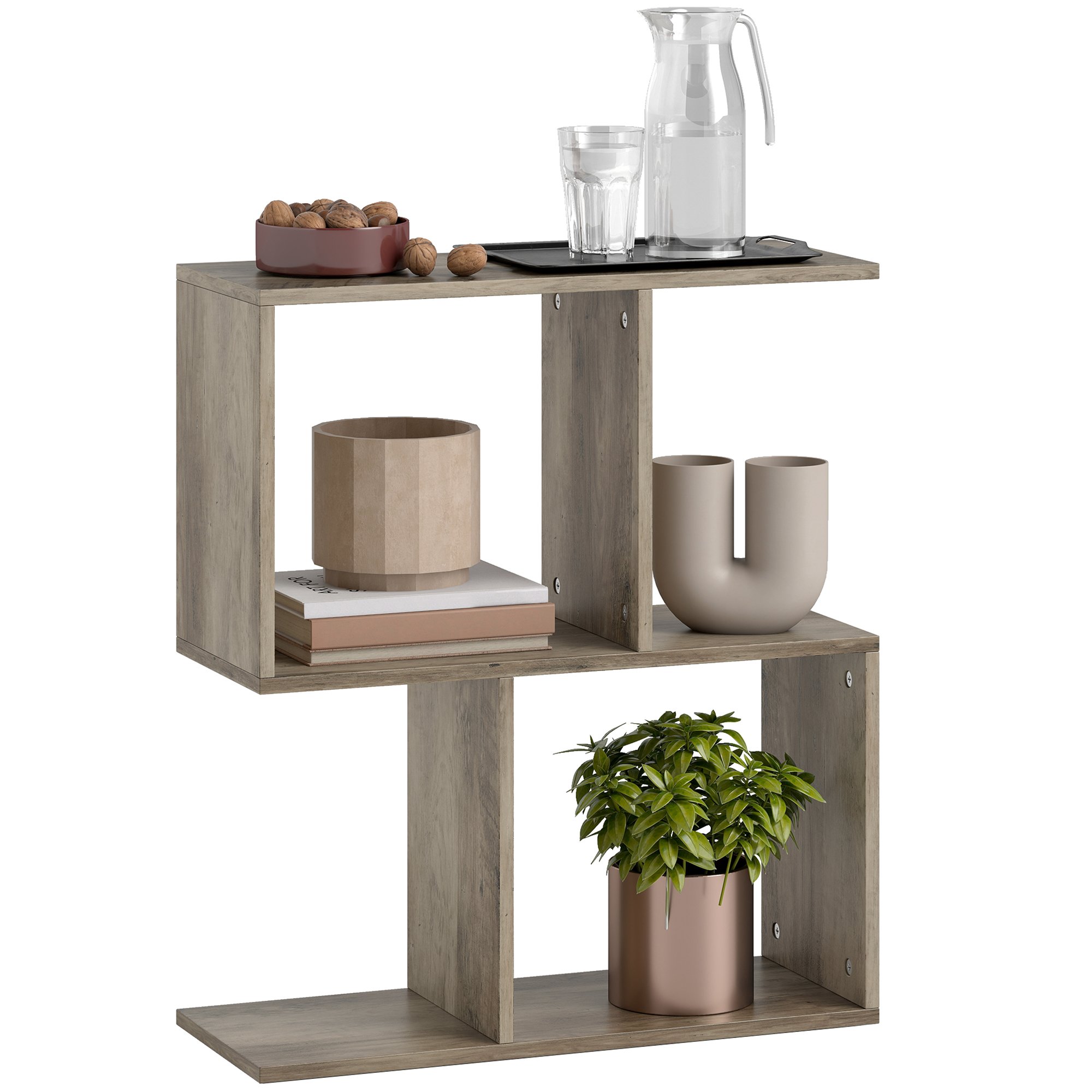 HOMCOM S Shaped  3 Tier Narrow End Table with Storage Shelves - Grey