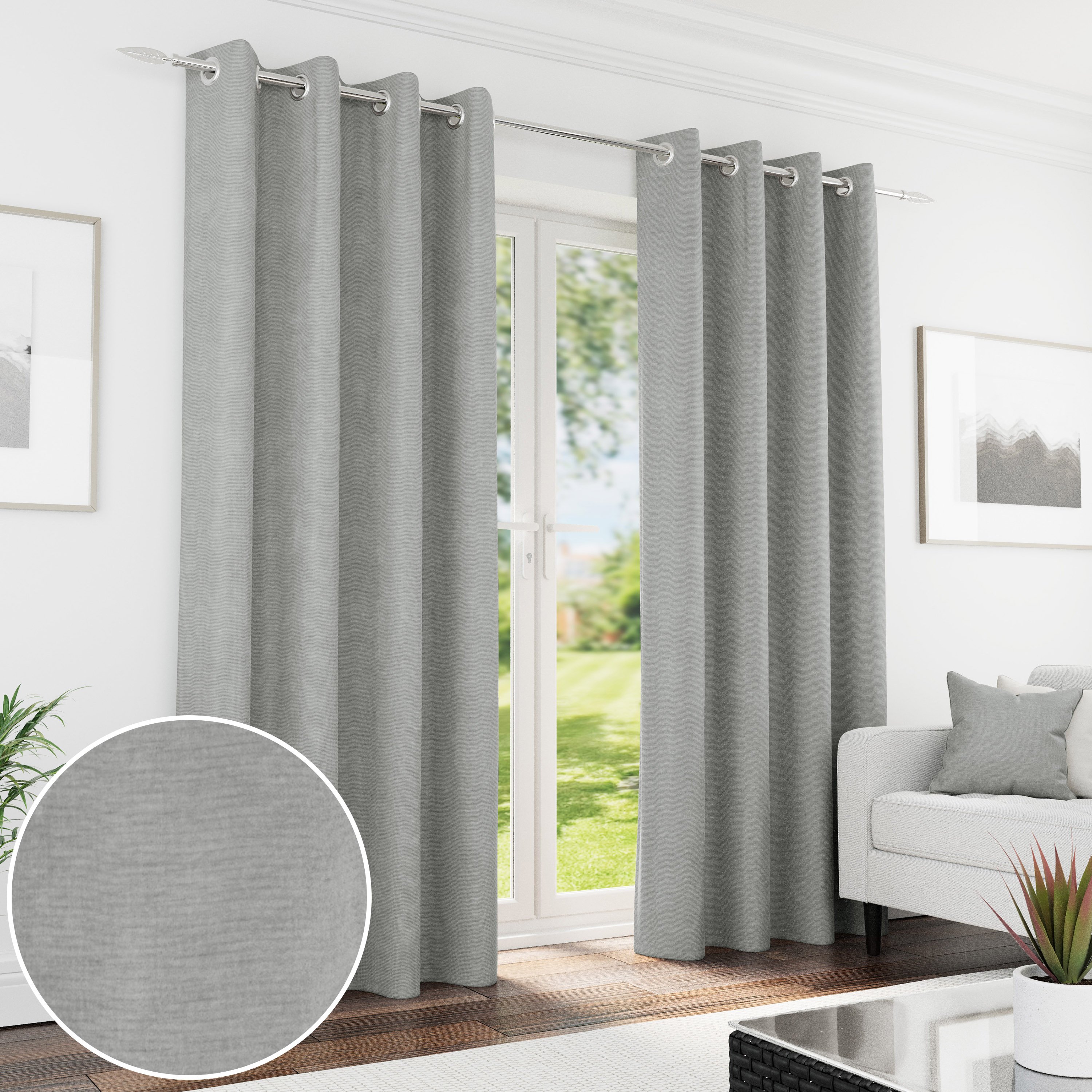 Enhanced Living Knightsbridge Eyelet Blackout Curtains - 117 x 137cm - Grey