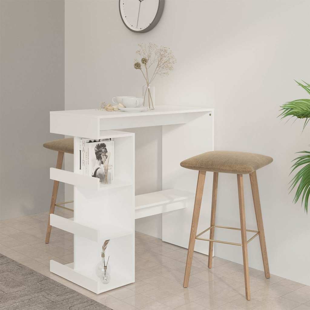 Walplus Bar Table with Storage Rack - White - 100 x 50 x 101.5 cm