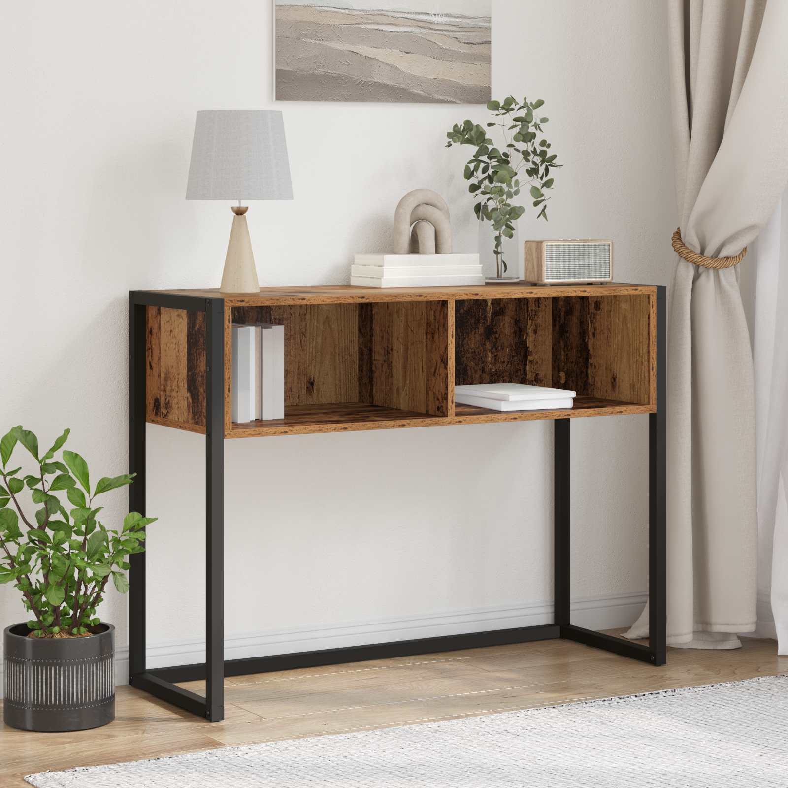 Walplus Engineered Wood End Table - Dark Wood - 100 x 36 x 75 cm