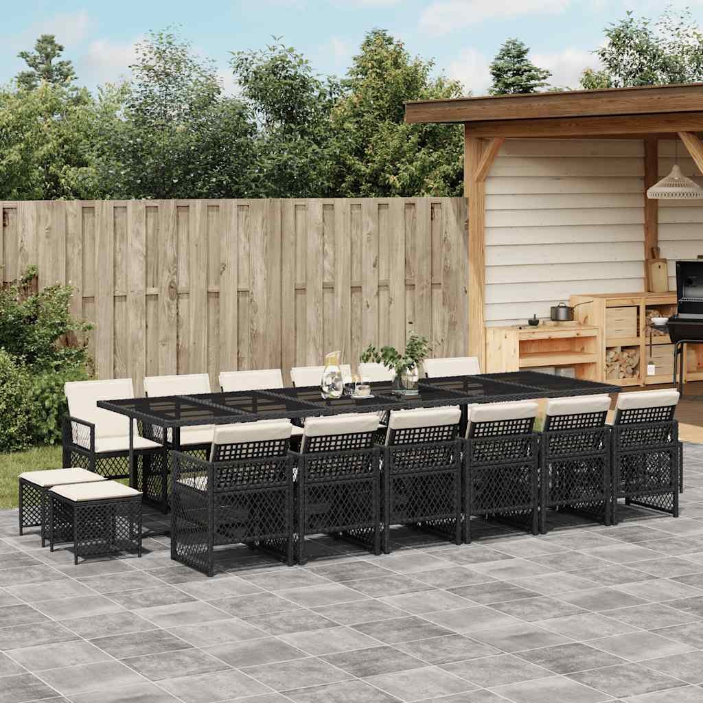 Walplus 17 Piece Poly Rattan Garden Dining Set - Black - 330 x 106 x 73 cm
