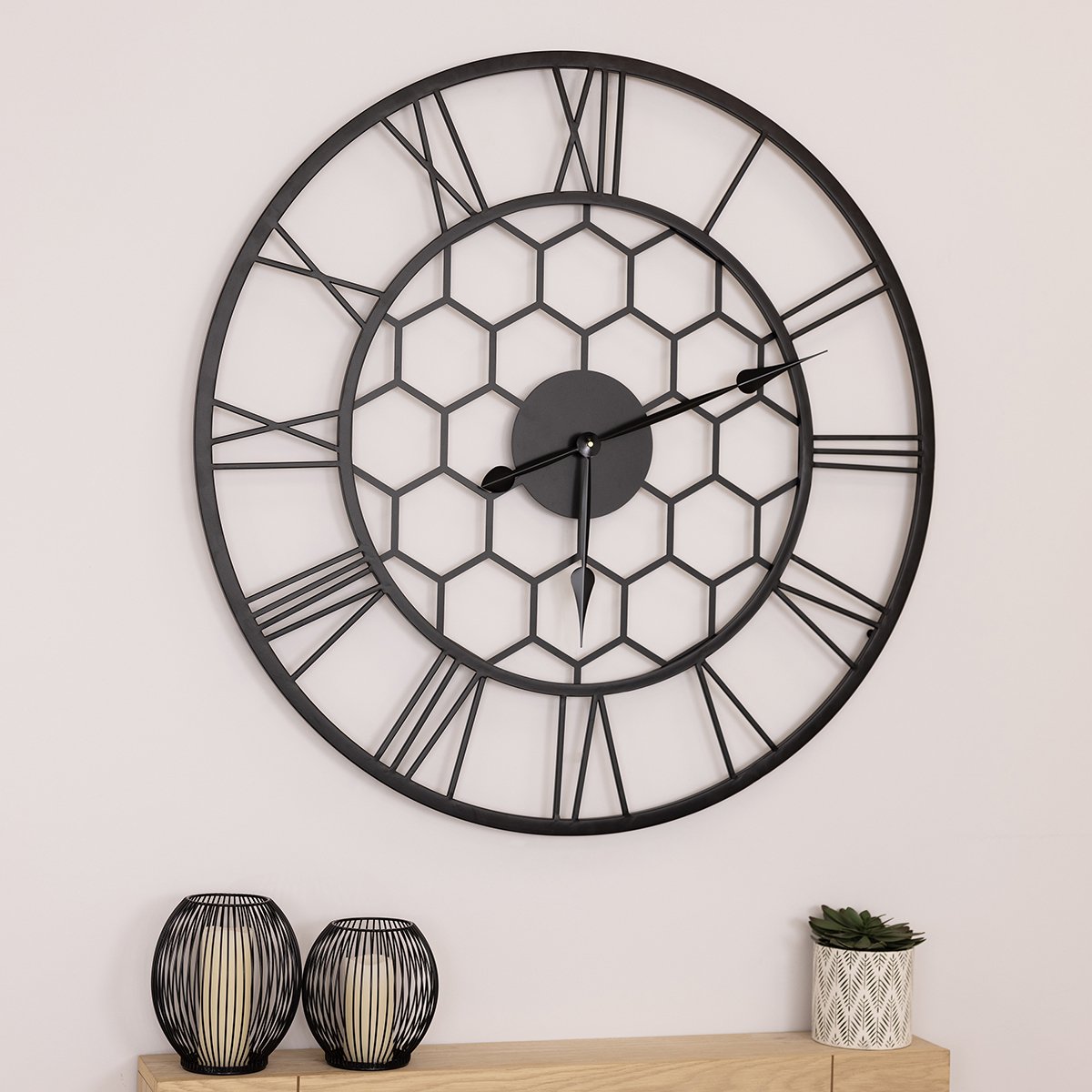 Charles Bentley Stanwick Indoor Outdoor Round Skeleton Wall Clock - Black