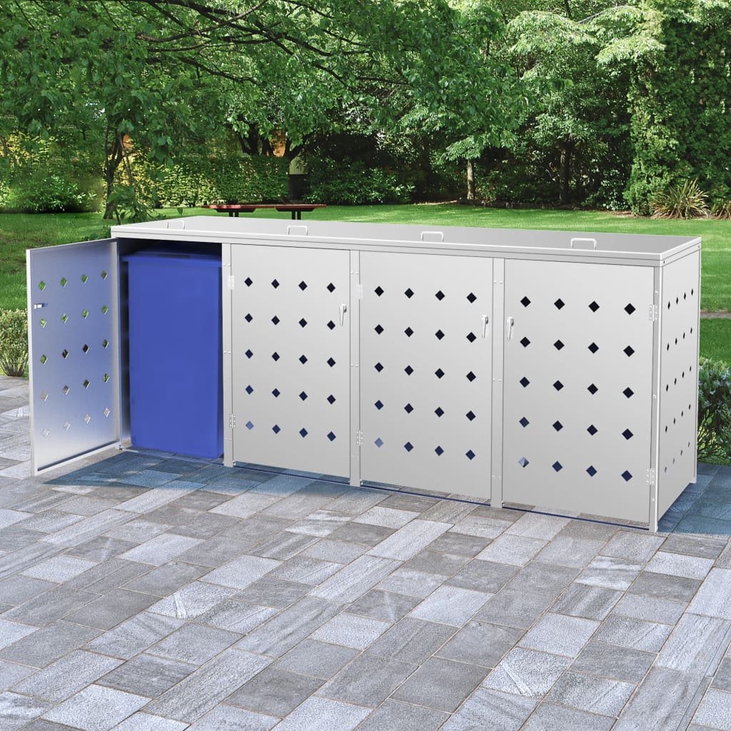 Walplus Quadruple 240 L Wheelie Bin Store - Silver - 276 x 77.5 x 115 cm
