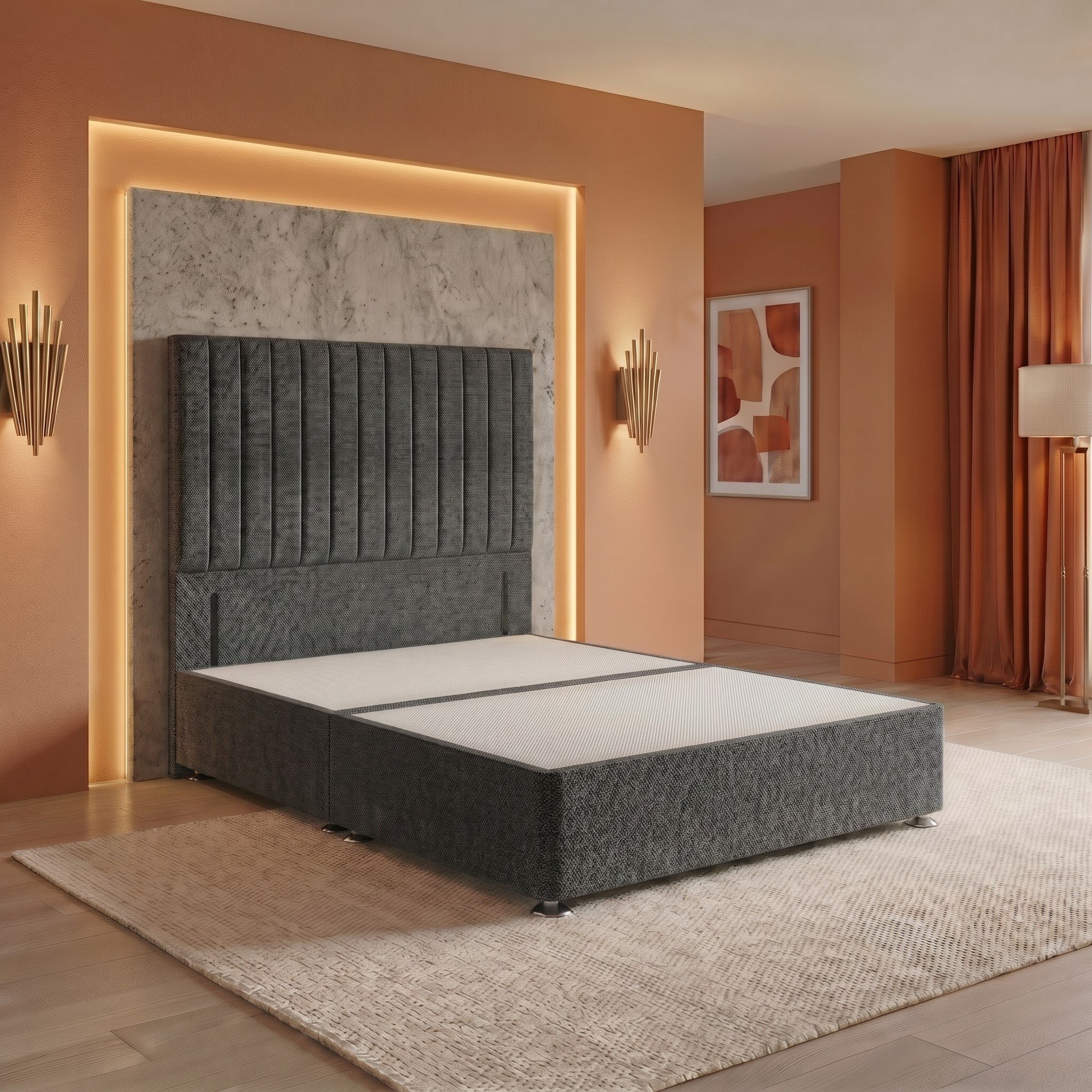 Somnior Heritage Tweed Super King Divan Bed Base & 54" Headboard - Grey