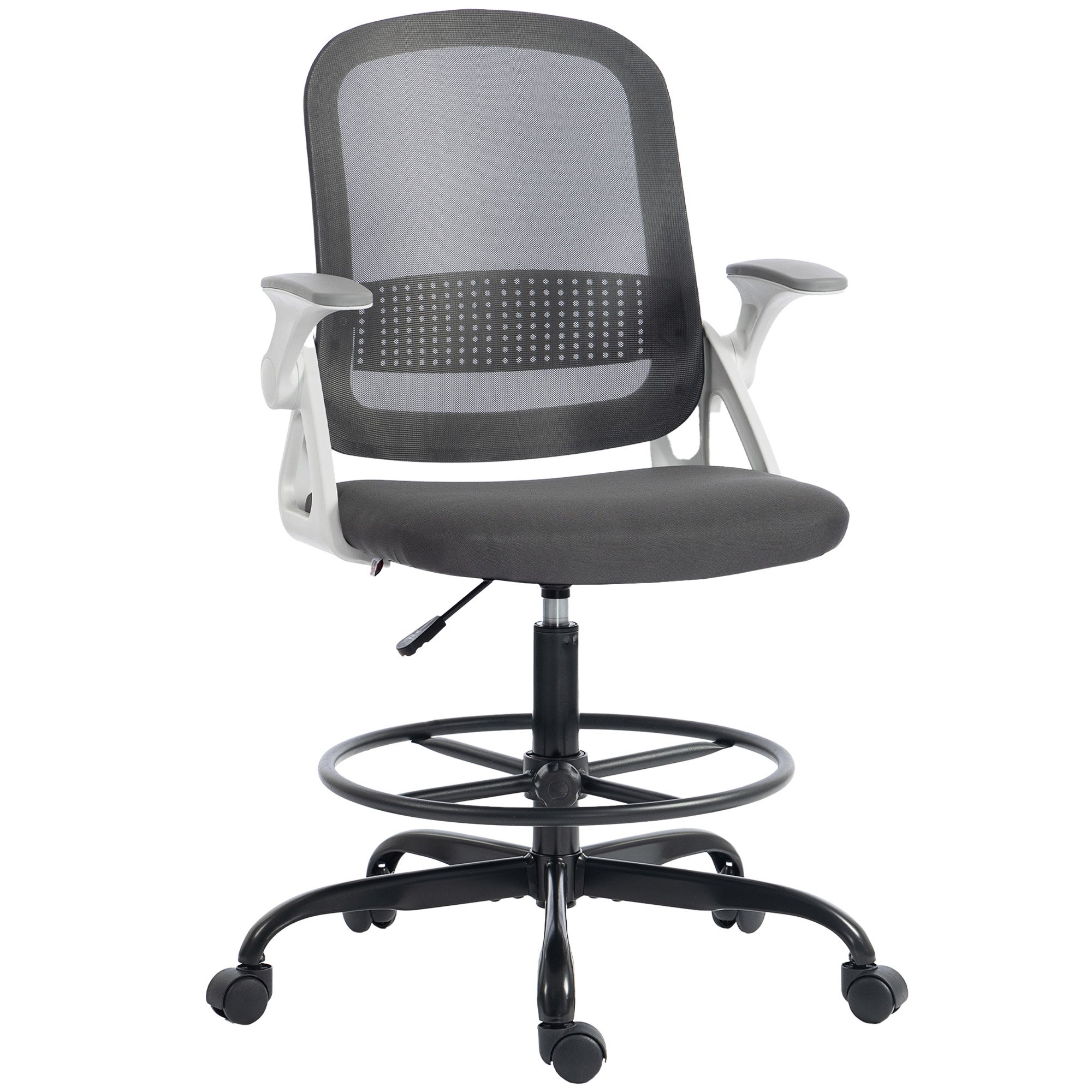 HOMCOM Drafting Chair with Flip Up Armrests for Standing Desk - Grey