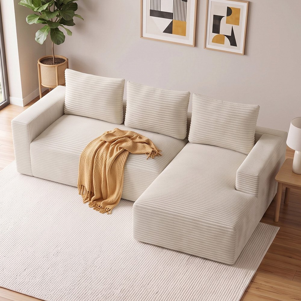 Rattantree Corduroy Modular Sectional Sofa With Chaise - Beige