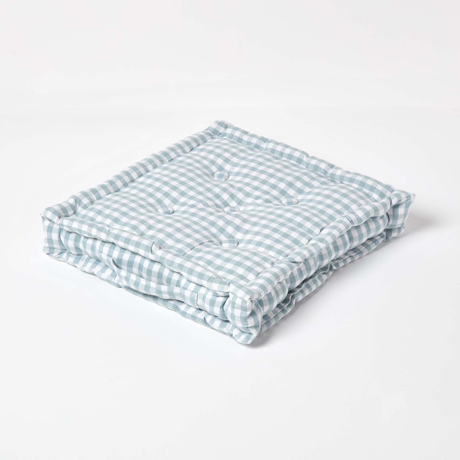 Homescapes Gingham Check Cotton Floor Cushion - 40 x 40 cm - Blue