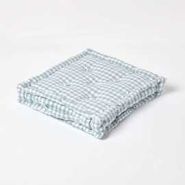Homescapes Gingham Check Cotton Floor Cushion - 40 x 40 cm - Blue