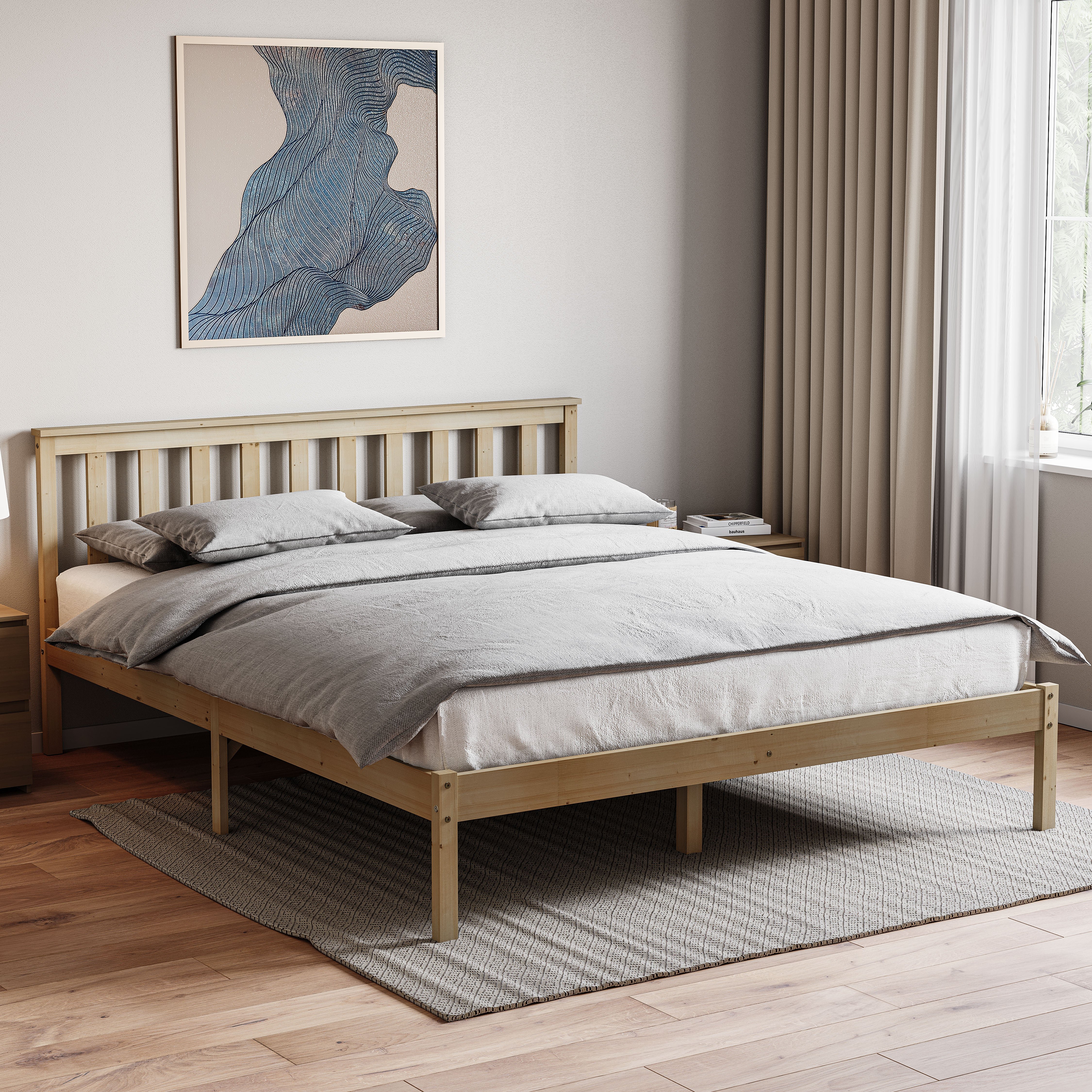 Vida Designs Milan King Size Wooden Low Foot Bed - Pine