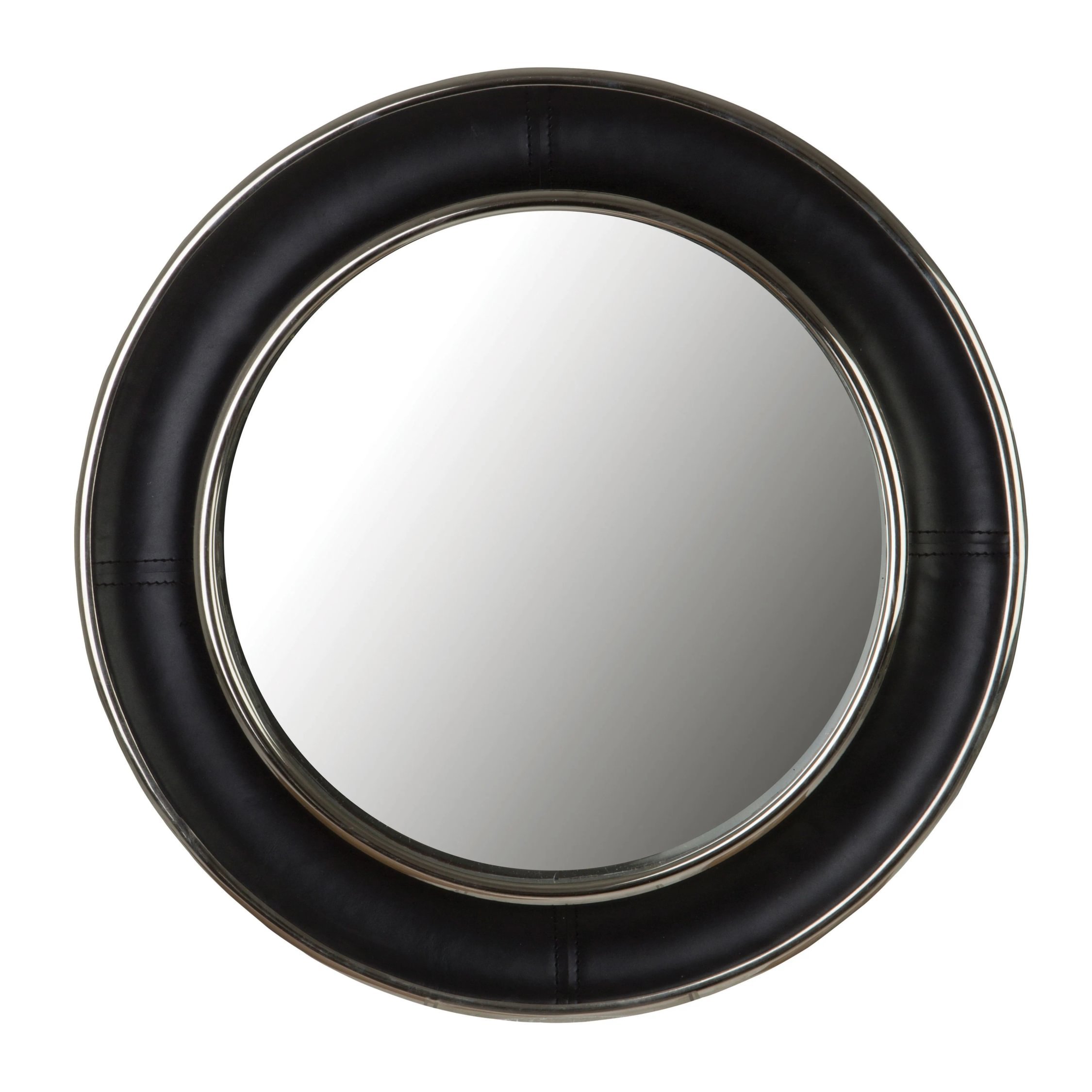 Orsina Churchill Genuine Leather Wide Rim Wall Mirror – Black