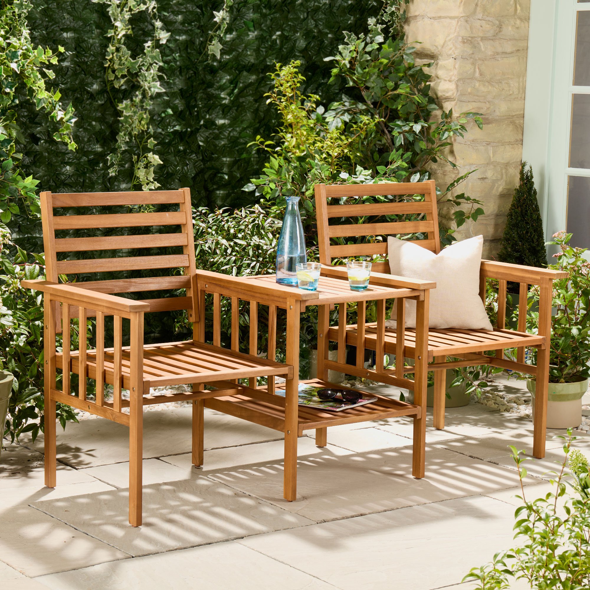 Vonhaus Cannes Acacia Wood Jack and Jill Garden Love Seat - Brown
