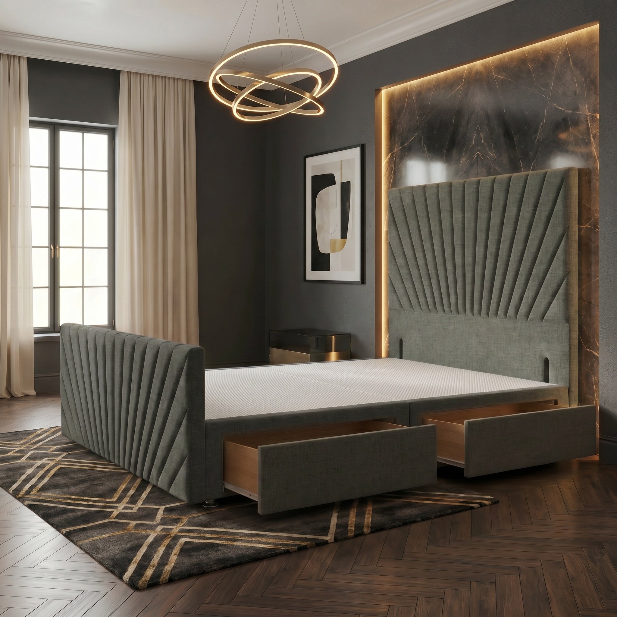 Somnior Linen Super King 2 Draw Divan Bed with Footboard & Headboard - Charcoal