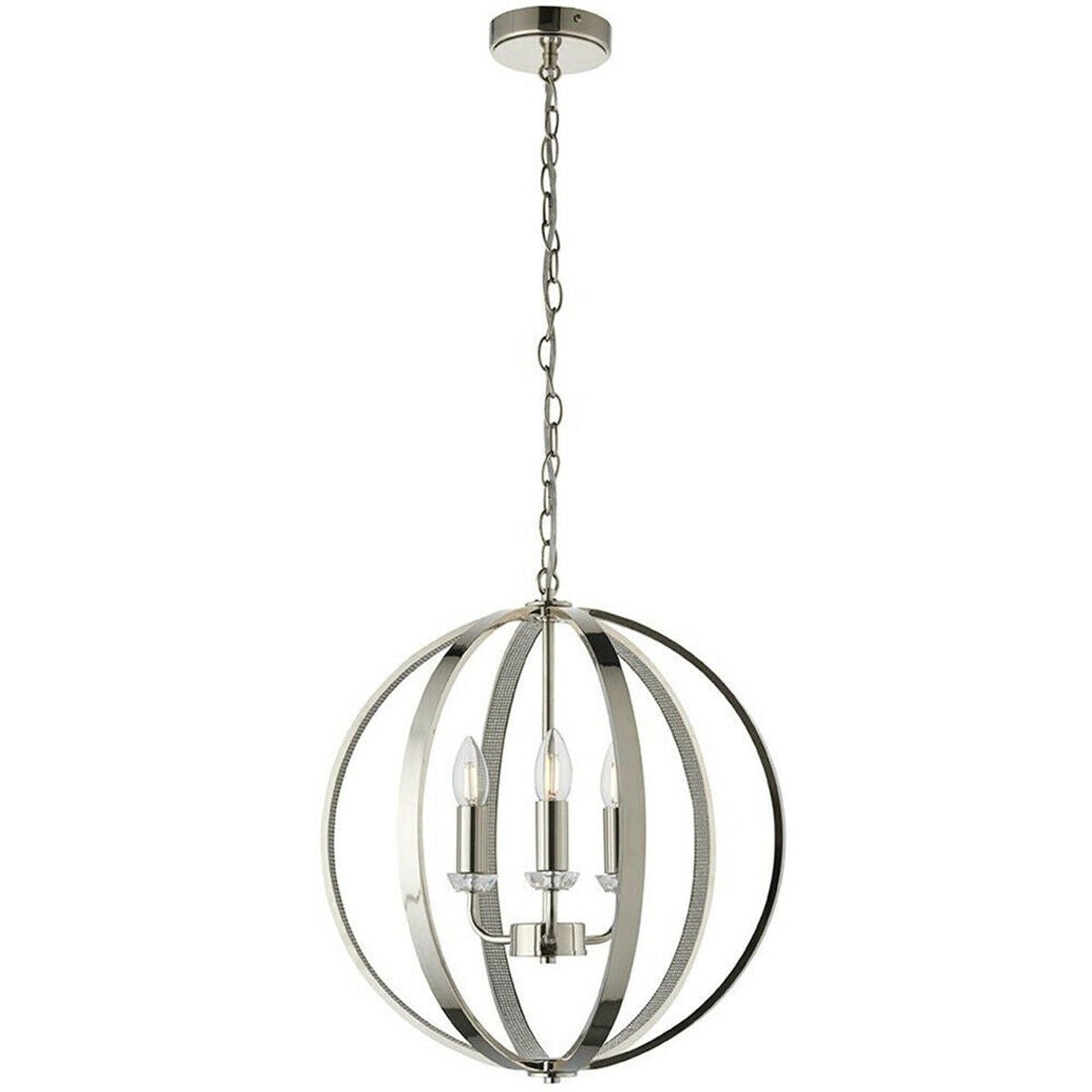 Loops Direct Steel and Crystal Glass Ceiling Pendant Light - Bright Nickel