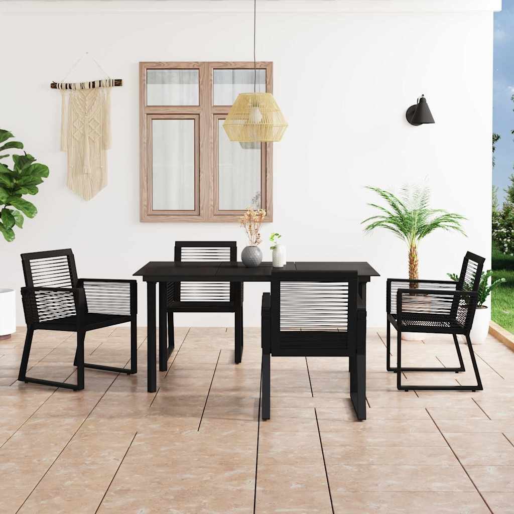 Walplus 5 Piece Rattan Outdoor Dining Set - Black - 150 x 80 x 74 cm