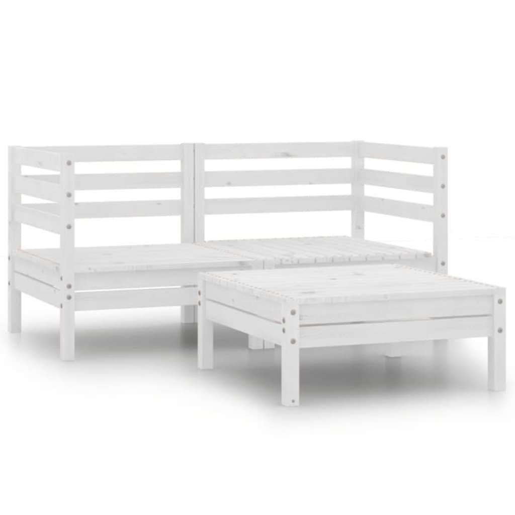 Walplus 3 Piece Wood Garden Lounge Set - White - 63.5 x 63.5 x 28.5 cm