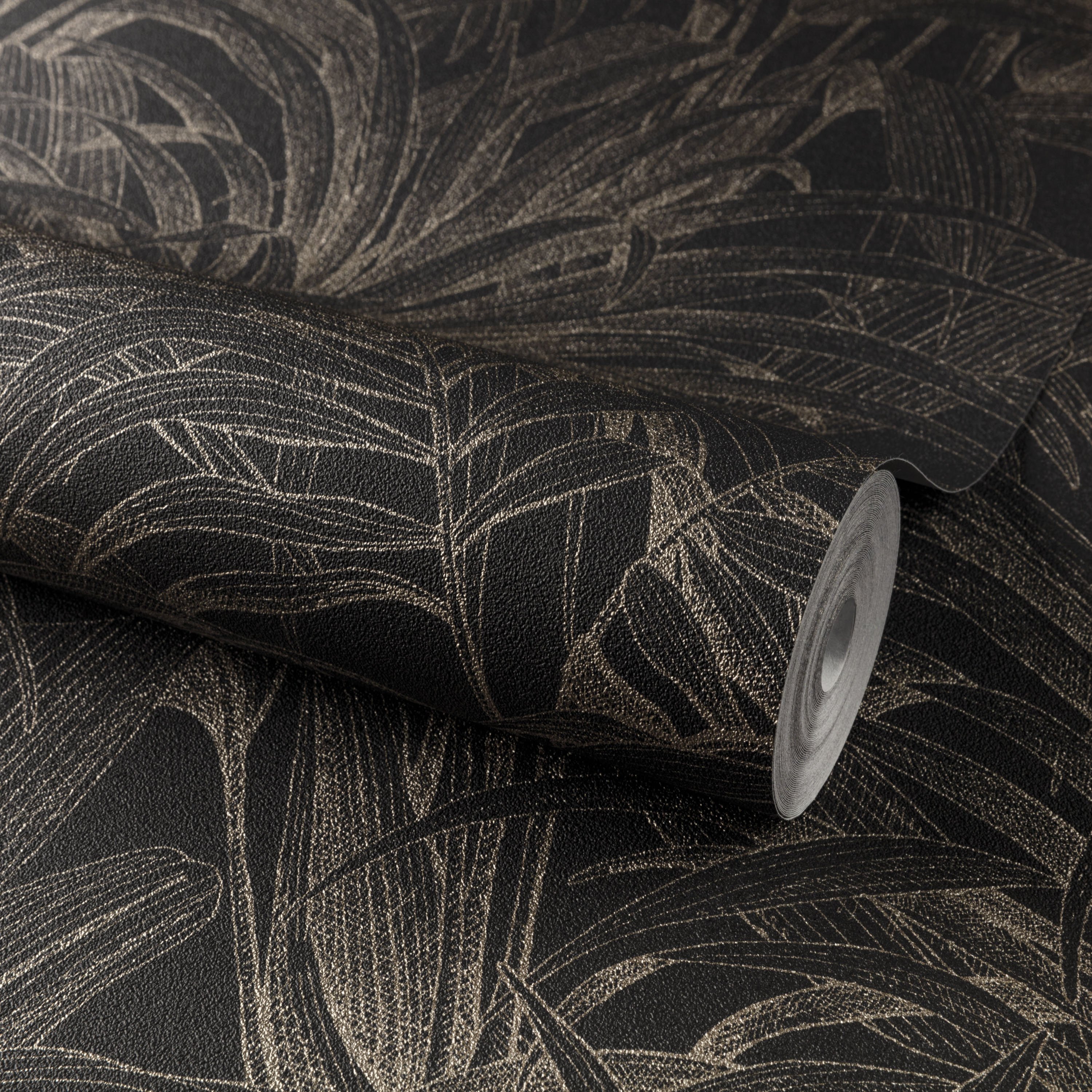 Grandeco Jungle Leaves Aliare Textured Wallpaper - Black