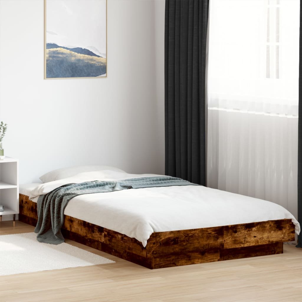 Walplus Solid Pine Single Upholstered Headboard Bed Frame - Light Grey